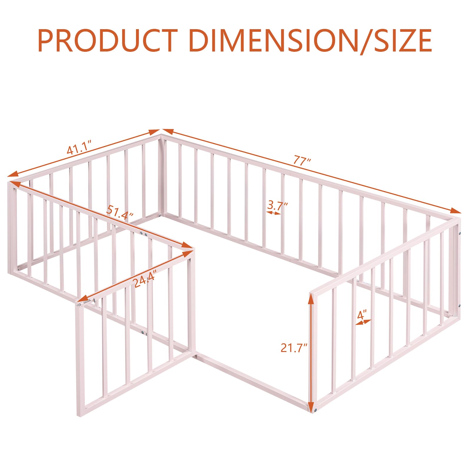 Montessori Twin Floor Bed with Safety Fence & Door - Metal Frame Kids Platform Bed with Rails for Boys & Girls - Perfect for Toddler Rooms & Play Areas