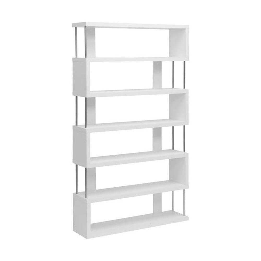 Allora 6 Shelf Modern White Wood Bookcase - Stylish Storage for Living Room, Office, or Bedroom