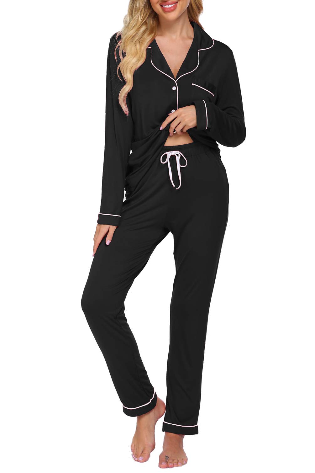 Women's Soft Long Sleeve Button Down Pajama Set - Comfy Sleepwear & Lounge Pjs for Relaxing at Home, Travel or Gift Giving