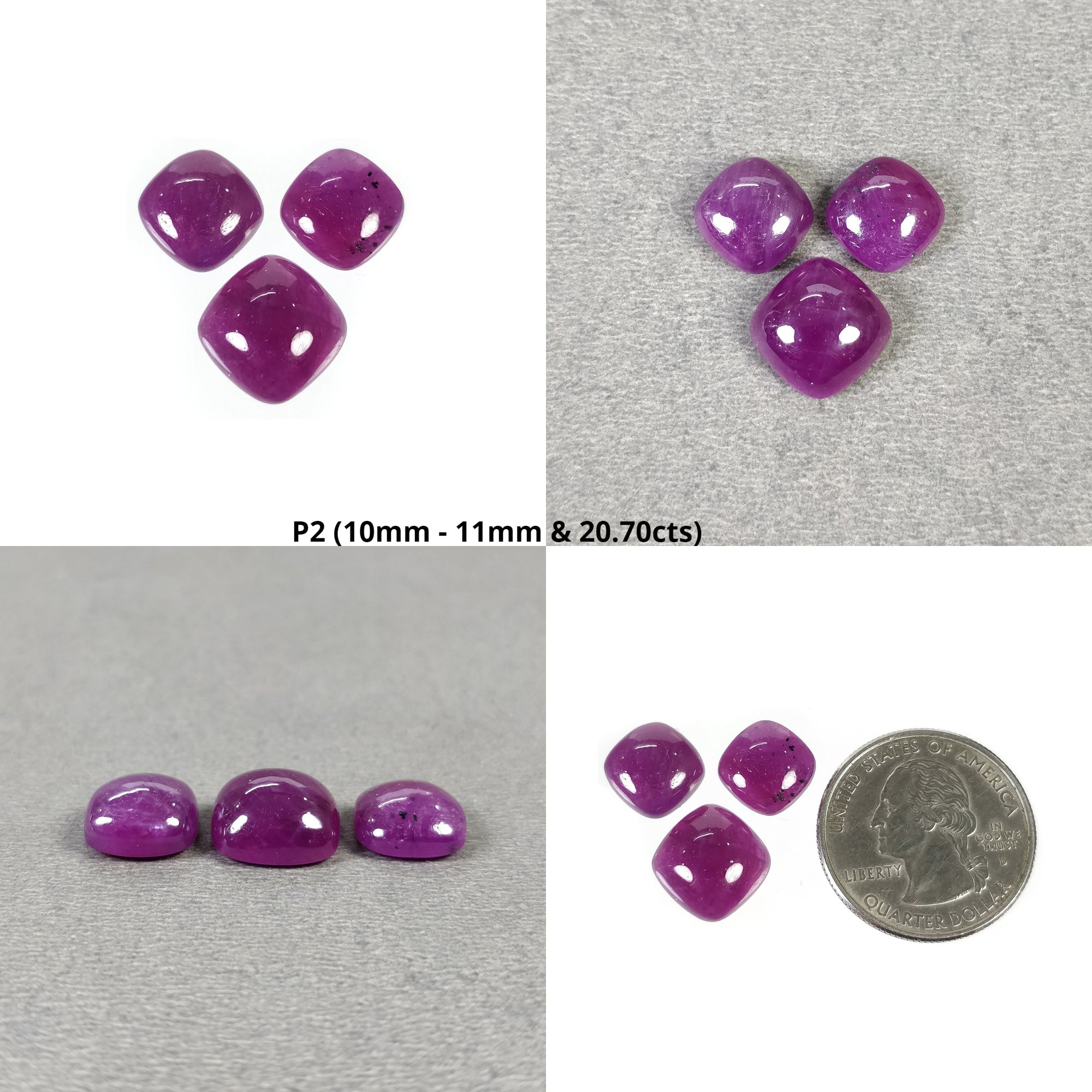 Natural Untreated Unheated Purple Ruby Gemstone Cabochon - 3pcs Cushion Shape for Jewelry Making (With Video) | Perfect for Rings, Necklaces & DIY Craft Projects