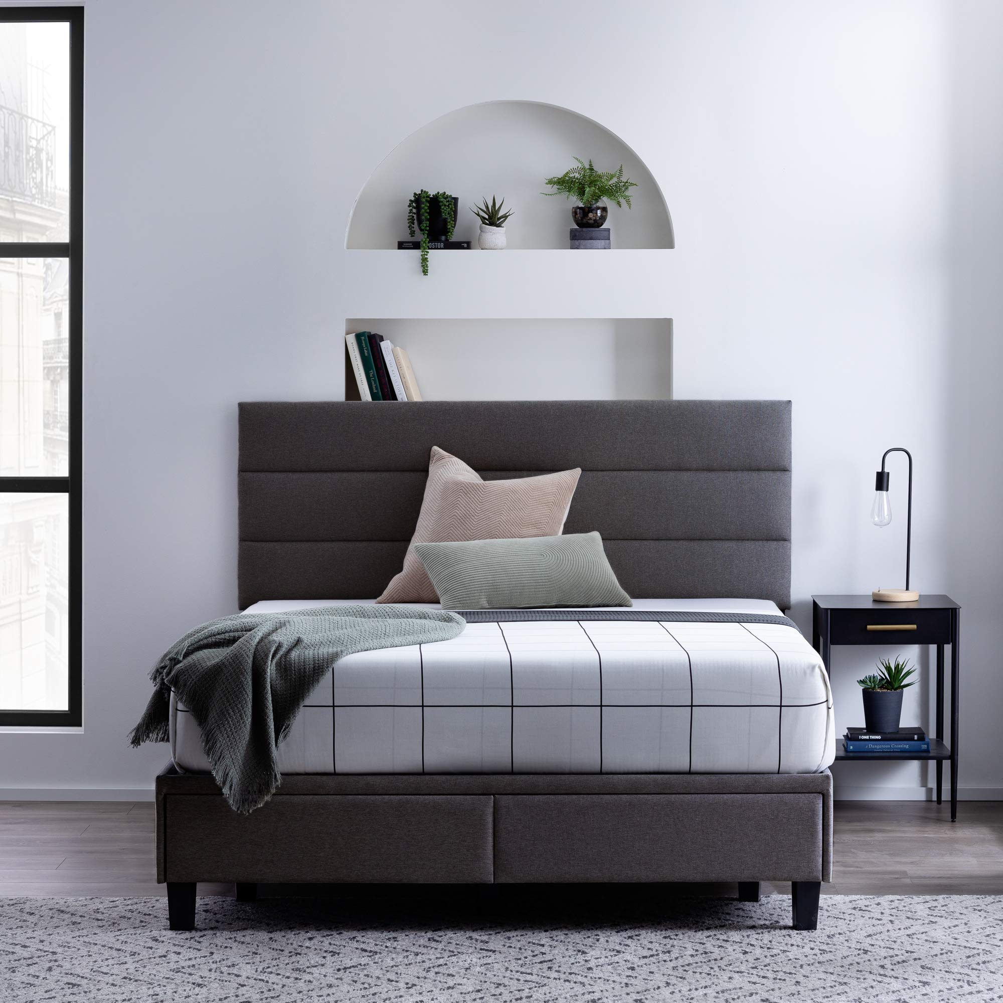 Edenbrook Johnson Upholstered Bed with Built-in Storage Drawers - Modern Channel Tufted Headboard - Easy Assembly Full Size Bed Frame - Charcoal Gray - Perfect for Small Bedrooms & Guest Rooms