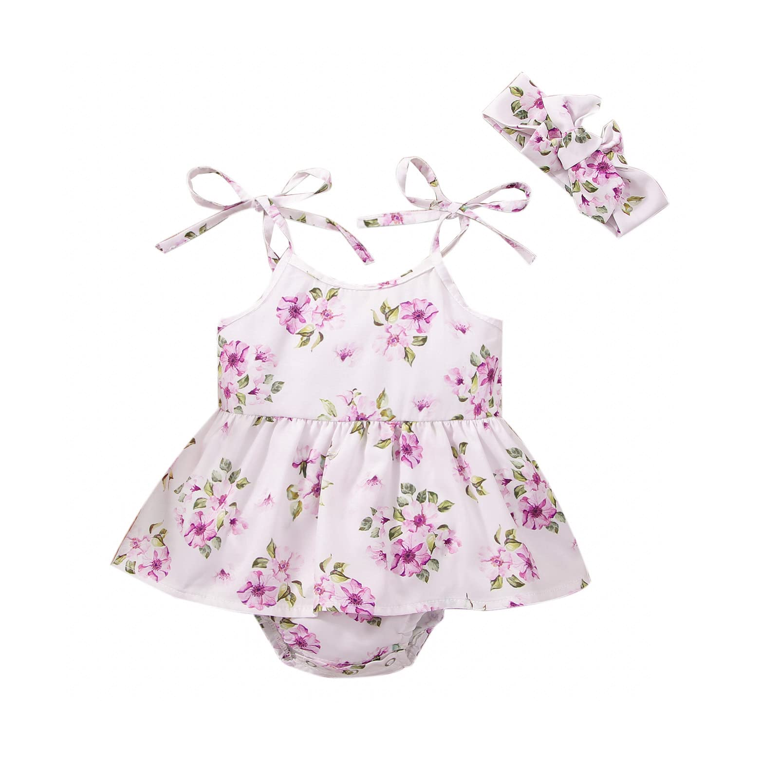 Adorable Floral Baby Girl Romper Dress - Sleeveless Halter Jumpsuit & Headband Set | Newborn Summer Outfit for Photoshoots, Parties & Playtime