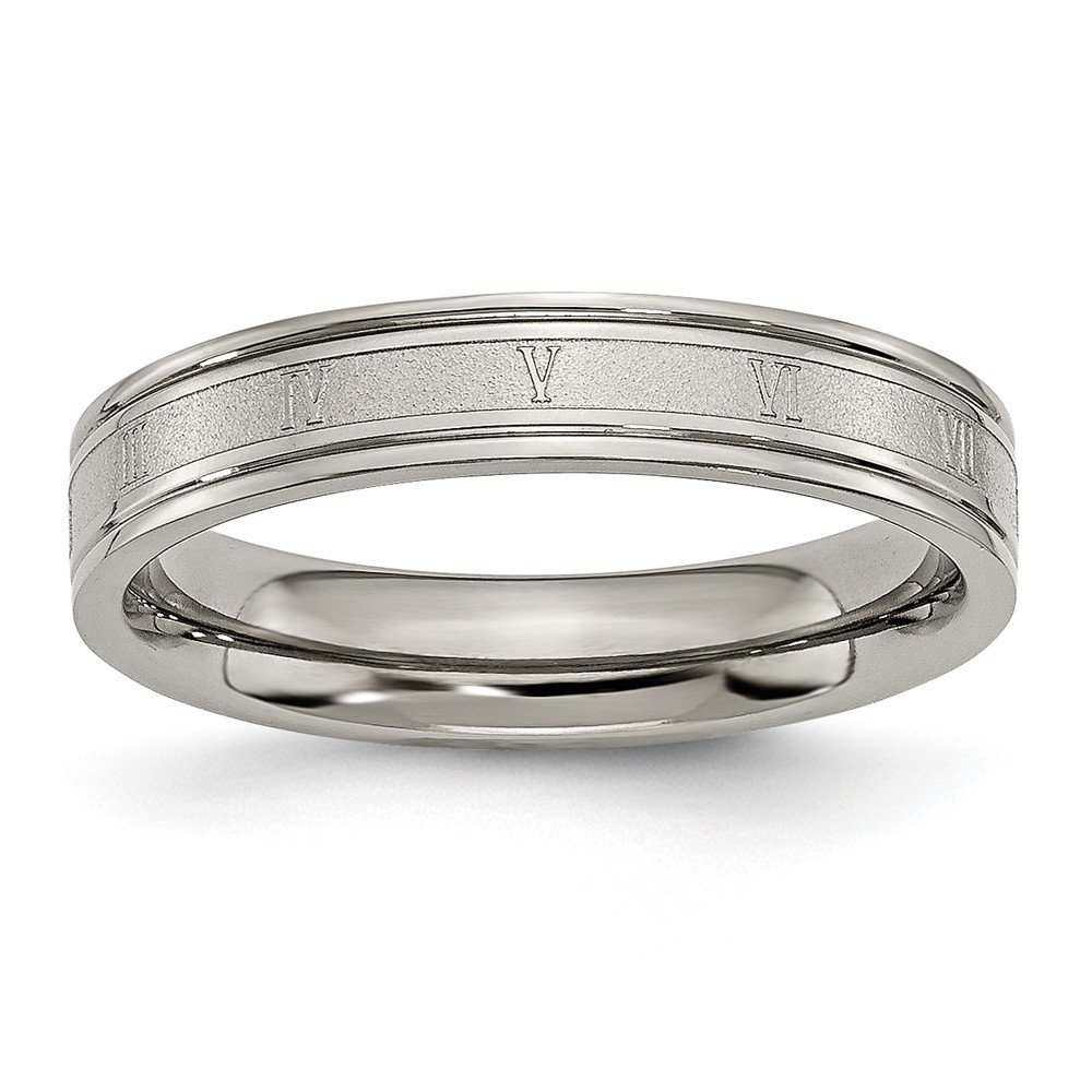 Solid Titanium 4mm Matte Brushed Finish Roman Numerals Wedding Band Ring for Men - Perfect for Anniversaries, Engagements & Everyday Wear