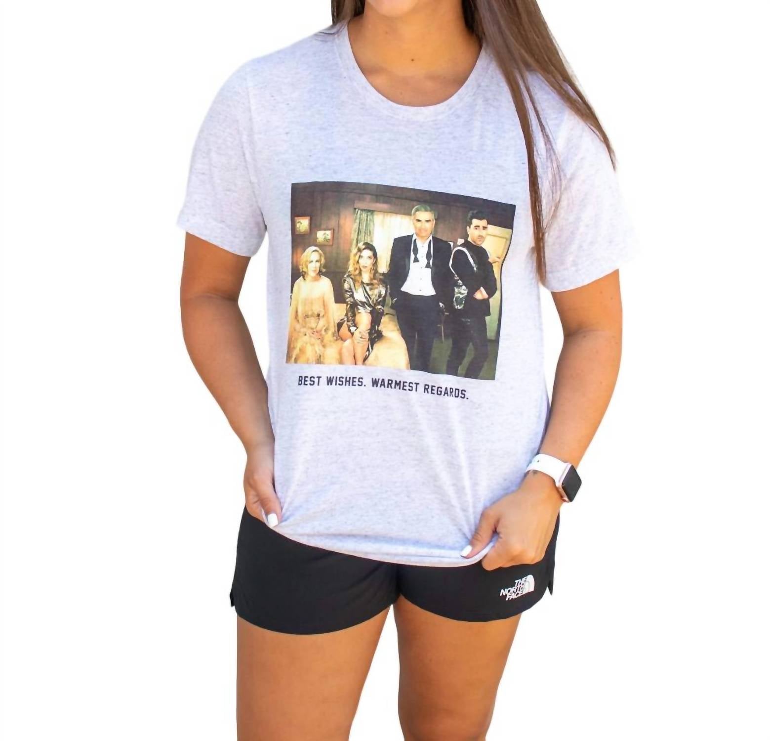 Best Wishes Short Sleeve T-Shirt for Women - Soft Heather Gray Cotton Tee - Casual Summer Outfit & Gift Idea