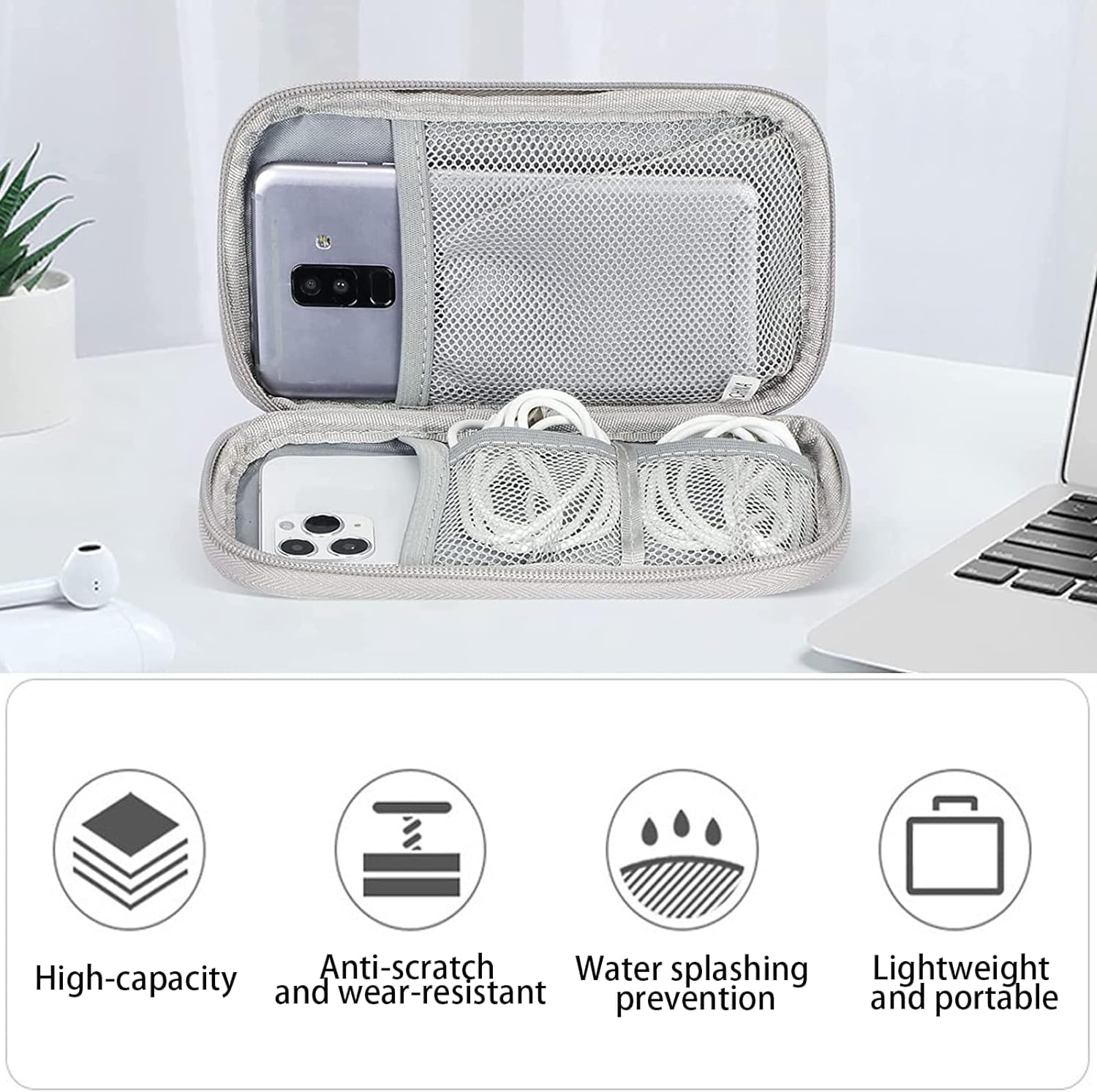 MHYMX Electronics Travel Organizer Bag - Portable Tech Accessories Case for Cables, Power Bank & USB Charger | Compact Cable Management Pouch for Travel, Office & Daily Use
