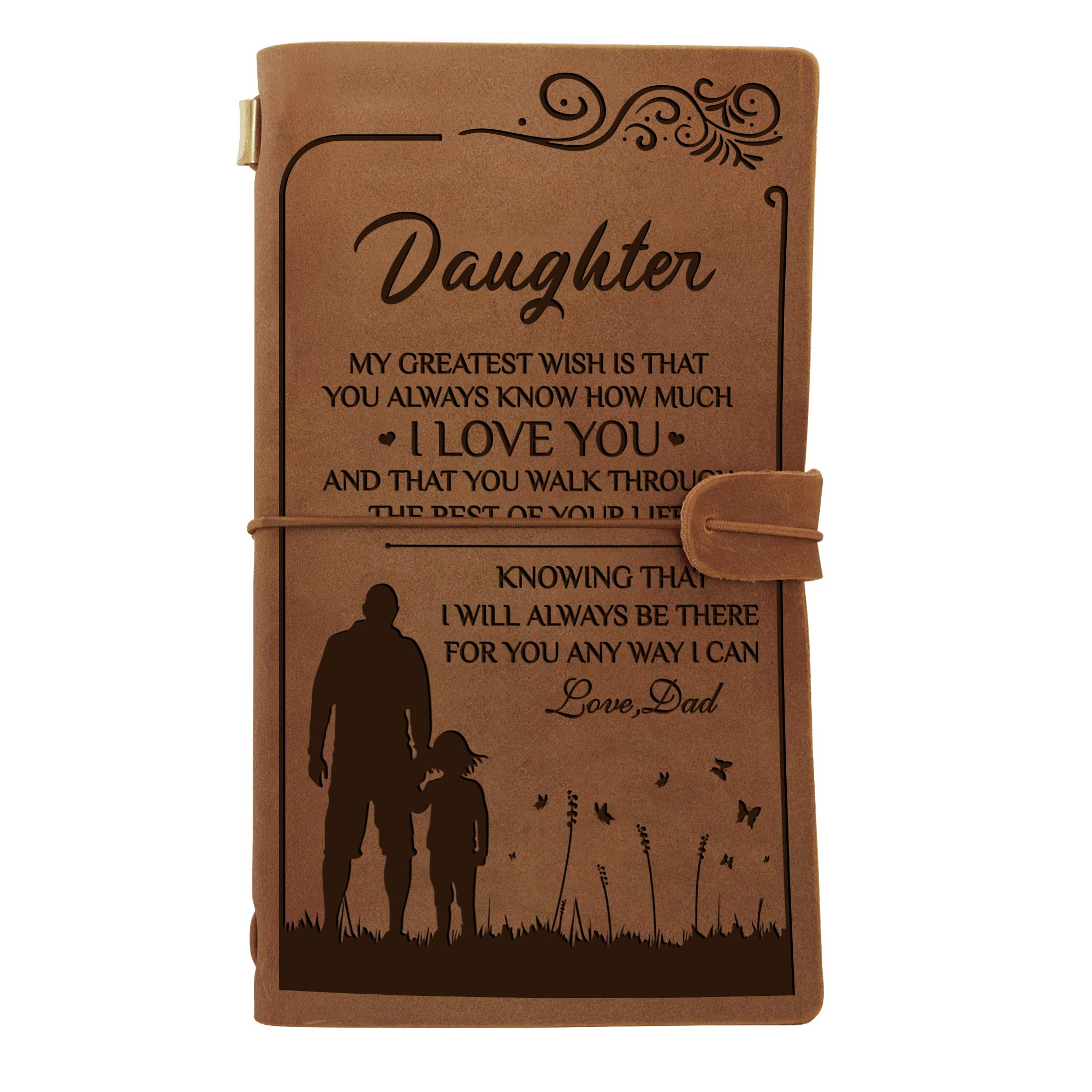 Handmade Genuine Leather Engraved Notebook for Daughter - Personalized Travel Diary & Sketchbook Journal - Perfect Anniversary & Christmas Gift from Dad (Ideal for Writing, Drawing & Memory Keeping)