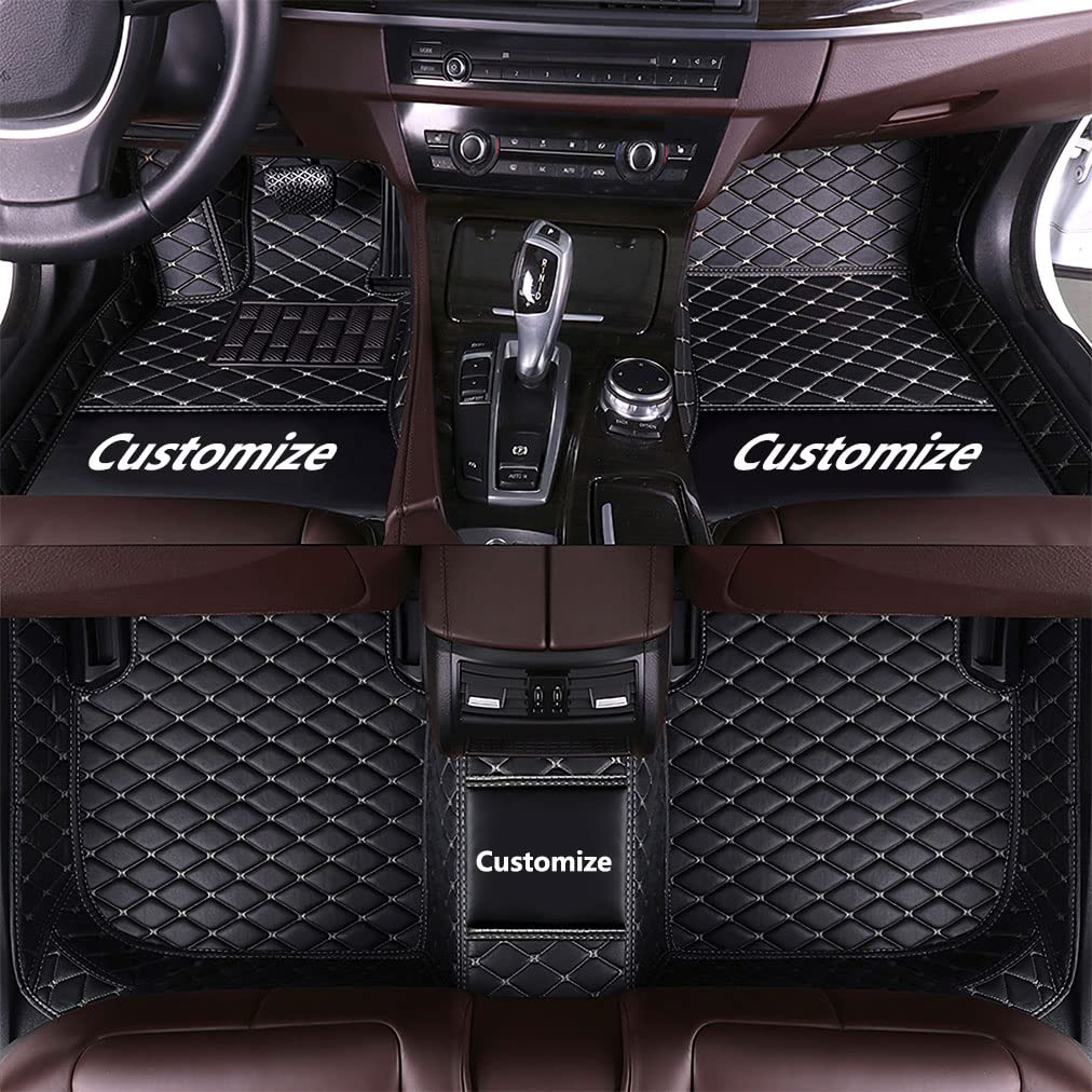 Custom BMW All-Weather Floor Mats - Full Coverage Leather Car Mats Set for Front & Rear Seats (Black/White) - Perfect for Winter Protection & Luxury Car Interior Accessories