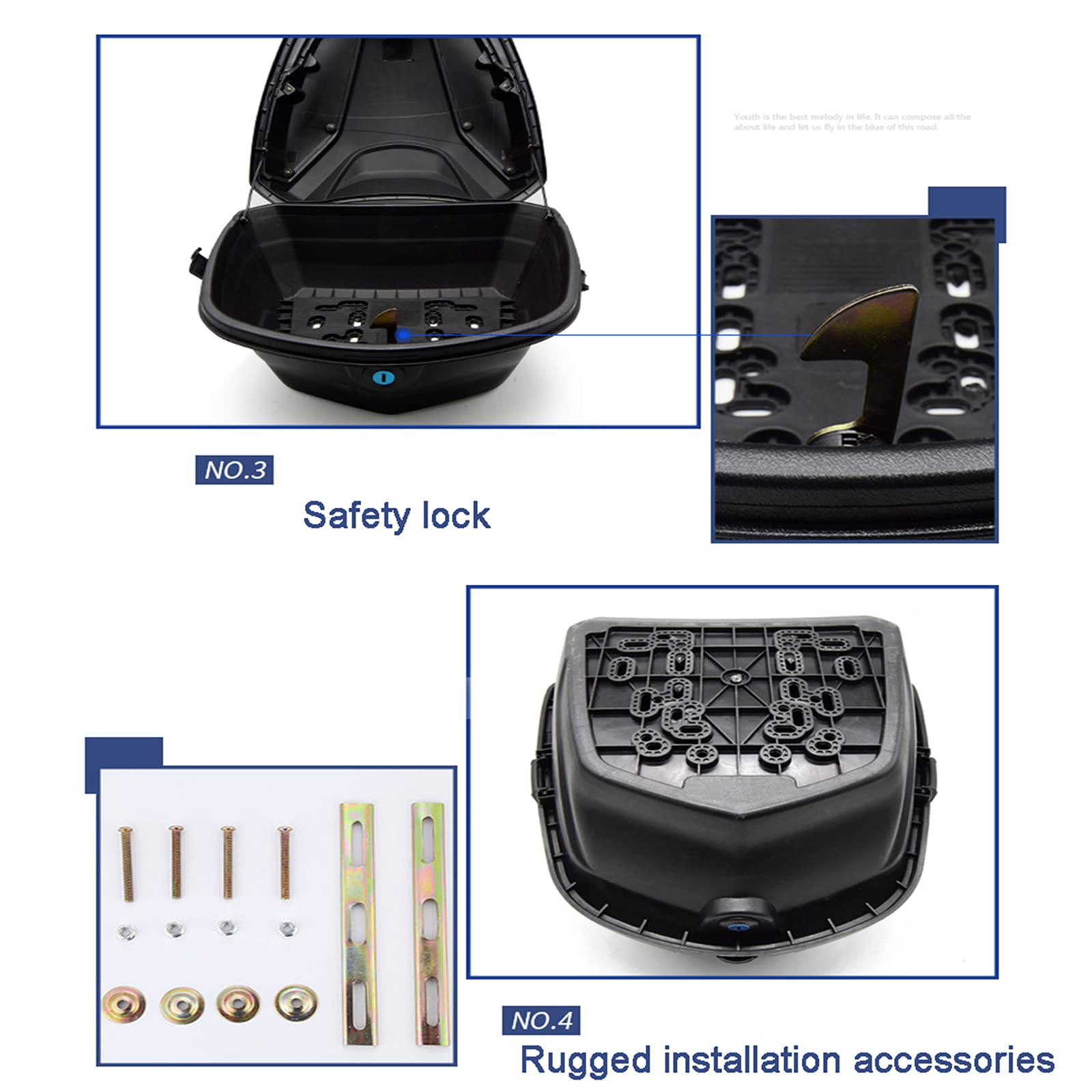 **Waterproof Motorcycle Tail Trunk Luggage Box - Helmet Storage & Scooter Top Case with Lock - Durable Travel Storage for Helmets, Scooters & Motorcycles - Perfect for Commuting, Touring & Road Trips (Blue)**
