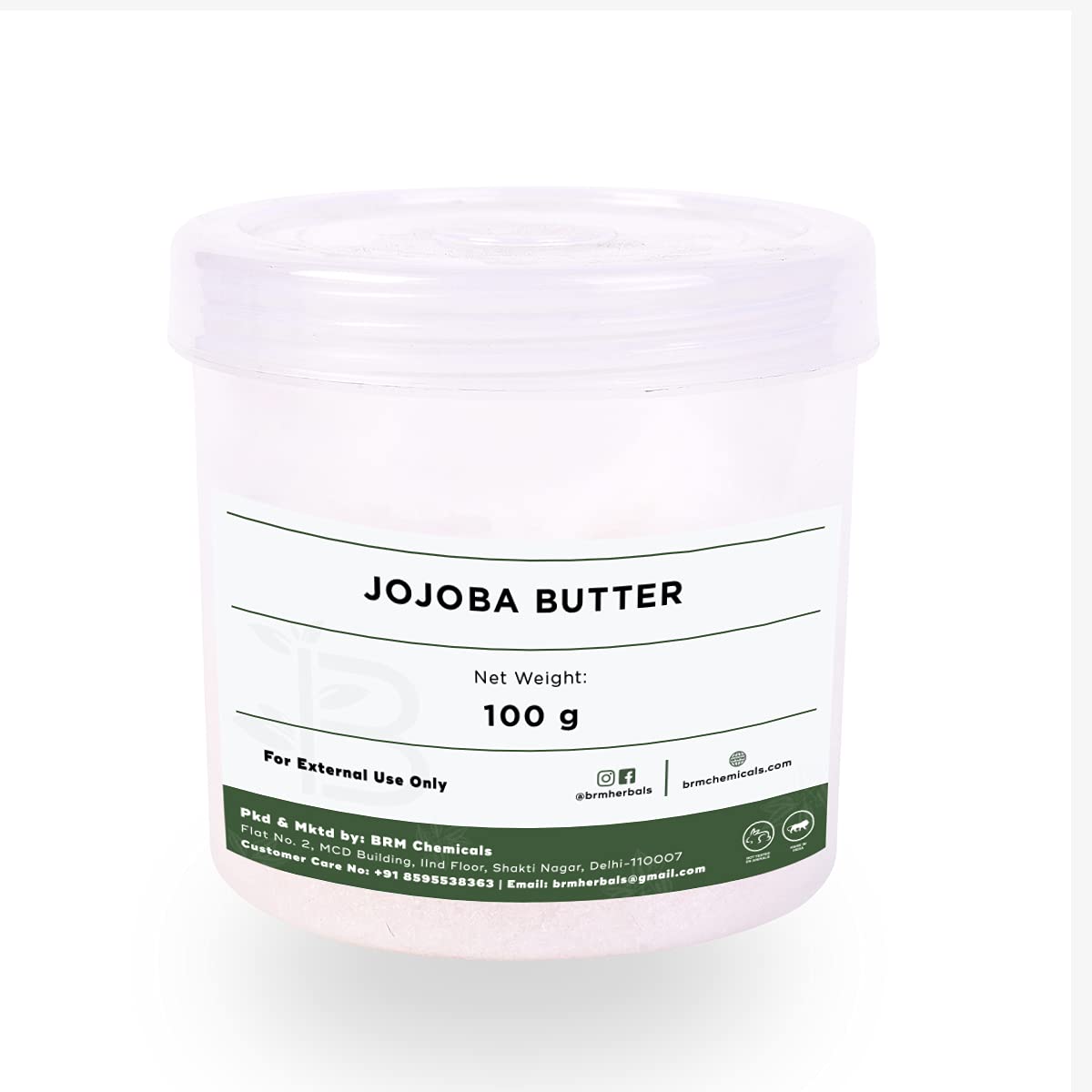 BRM Herbals Refined Jojoba Butter - 100% Pure 100g for DIY Skin, Hair & Body Care - Face Moisturizer, Soap Making, Lotion & Cosmetic Creams - Perfect for Natural Beauty & Homemade Skincare Products