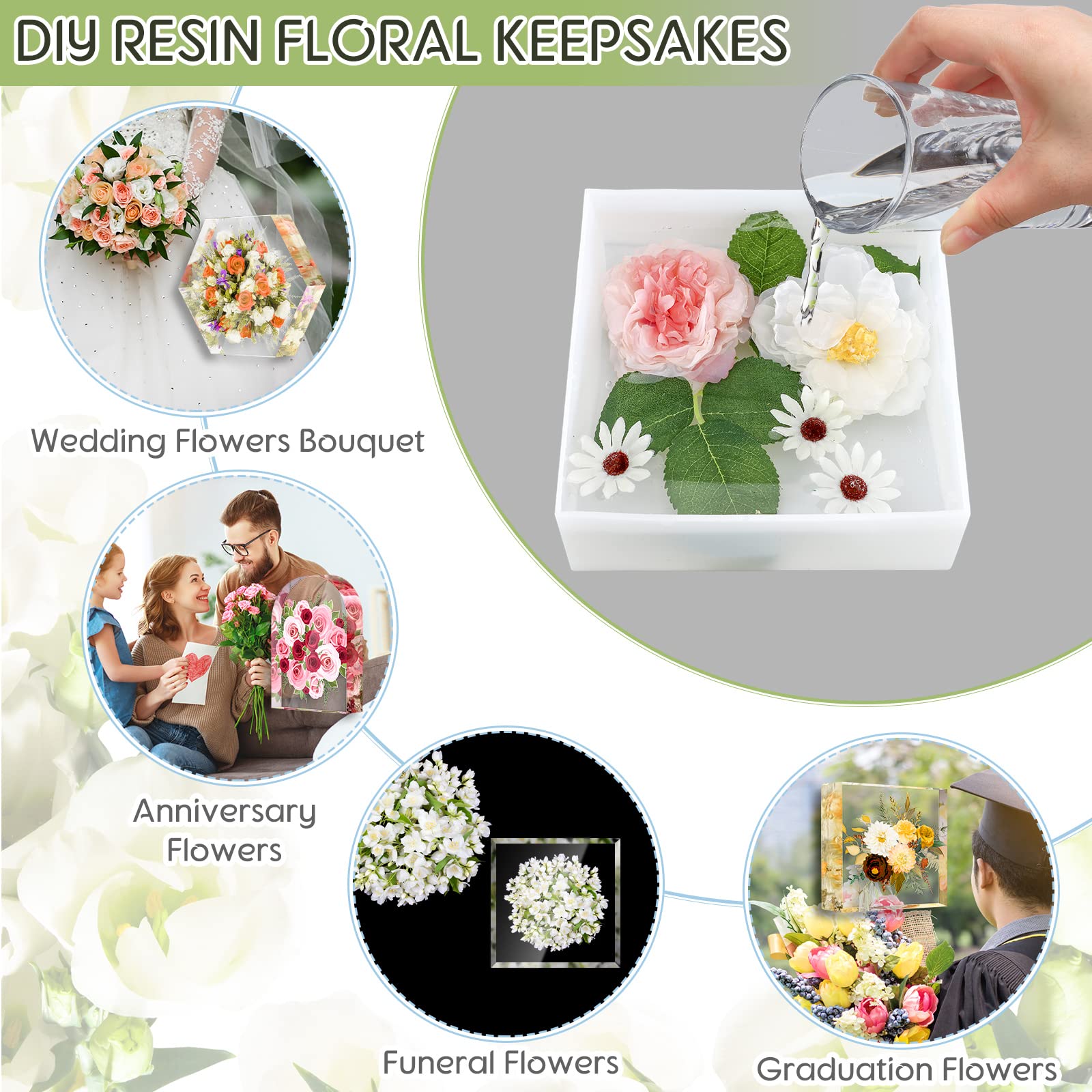 3 Pcs Large Hexagon and Round Silicone Molds for Resin Art - Deep Square Epoxy Molds for Flower Preservation, DIY Crafts, Jewelry Making - Perfect for Home Decor, Wedding Favors, and Gift Making