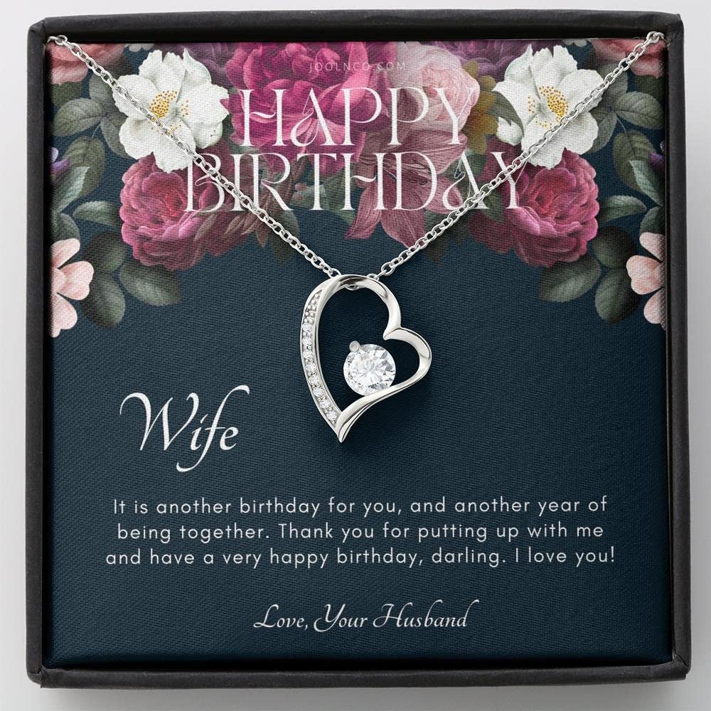 Personalized Wife Necklace - 14k White Gold Love Message Jewelry for Birthday Gifts | Romantic Present for Her