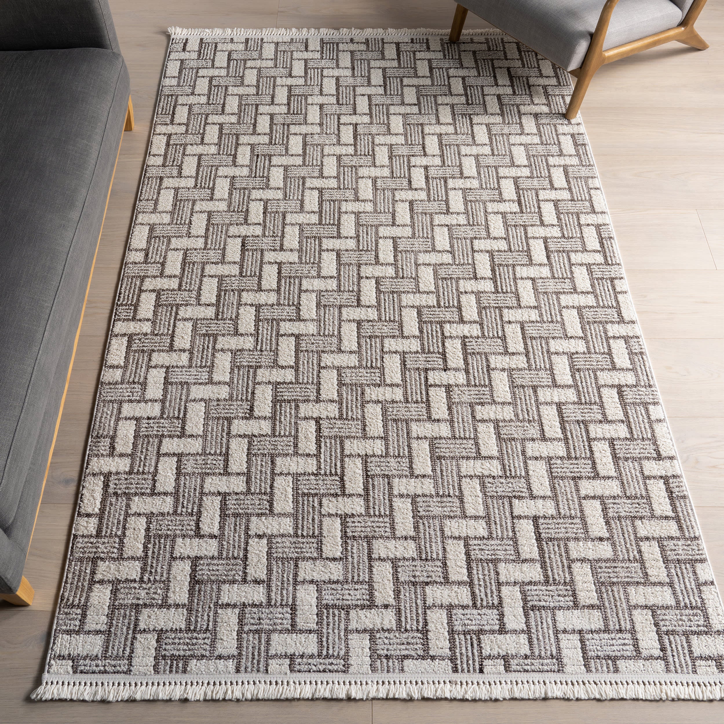 Charli Geometric Area Rug | Ivory Modern Boho Rug for Living Room, Bedroom & Office Decor