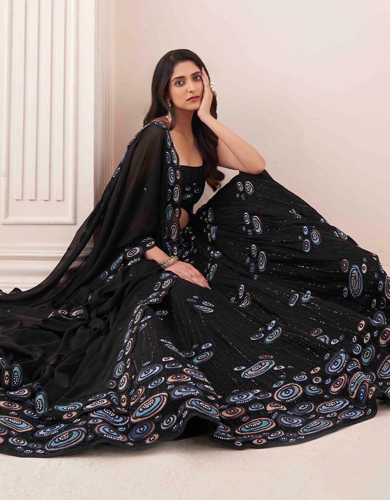 Elegant Black Georgette Lehenga Choli for Women - Indian Wedding Dress, Party Wear & Festive Occasions