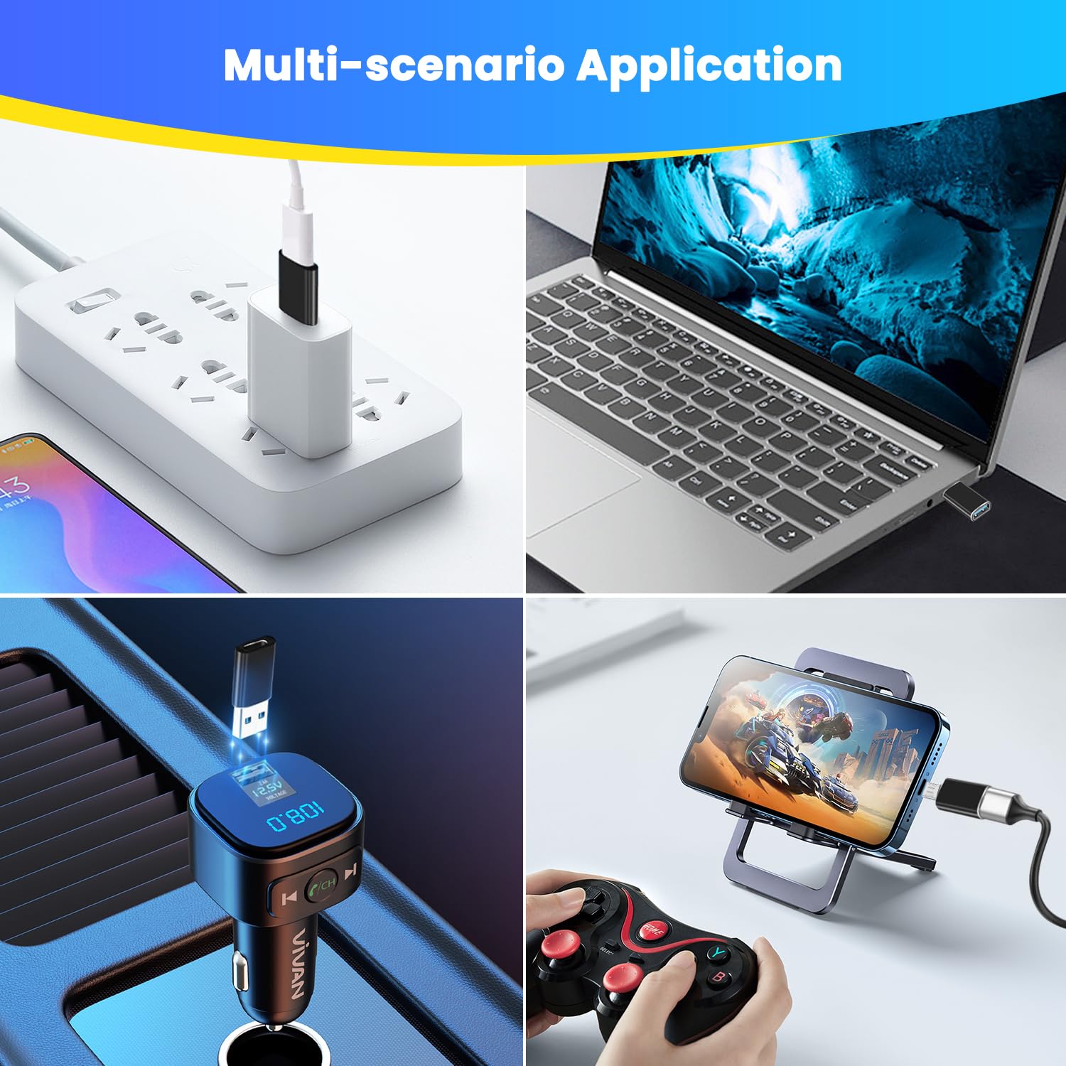 4-Pack USB C to USB Adapter, USB Type C to USB Converter for MacBook Pro, Samsung Galaxy, Smartphones, Laptops, PC - Perfect for Home, Office & Car Charging