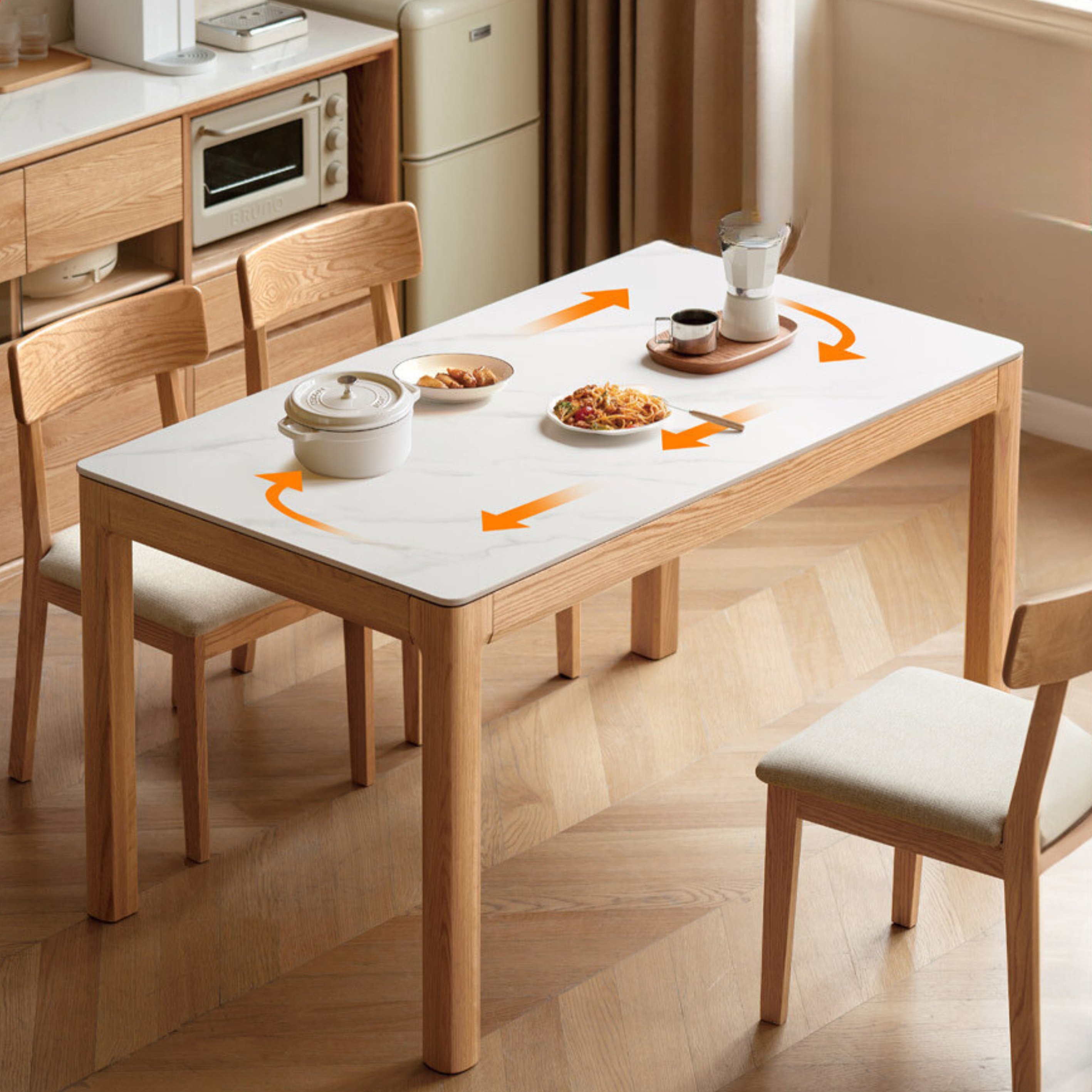 Premium Oak Solid Wood Heated Modern Dining Table - Multifunctional Slate Top for Kitchen, Dining Room & Home Office - Perfect for Family Gatherings & Remote Work