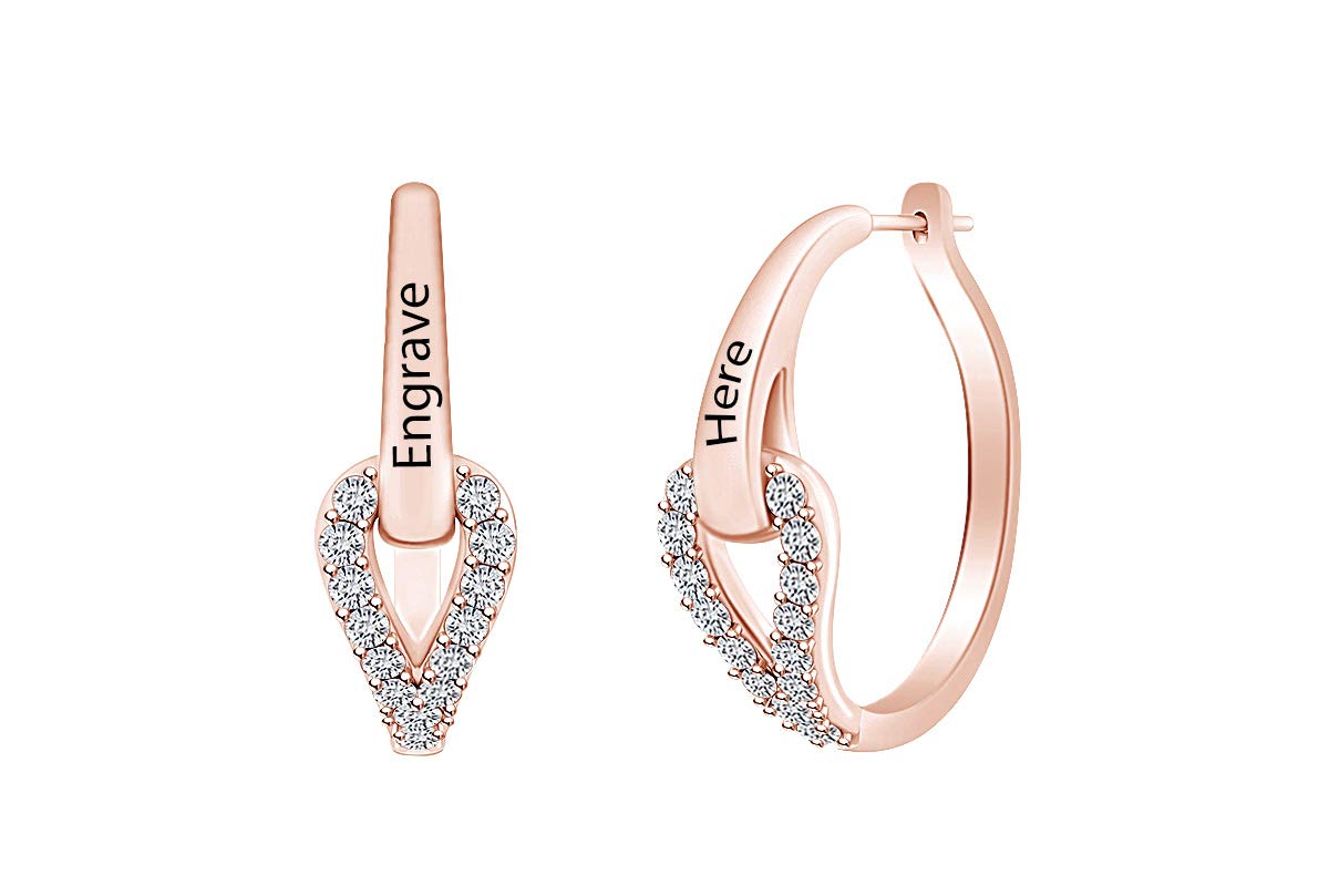 Personalized Engraved Simulated Birthstone Hoop Earrings - 14k Rose Gold Plated Sterling Silver Jewelry for Women | Perfect Gift for Birthday, Anniversary & Everyday Wear
