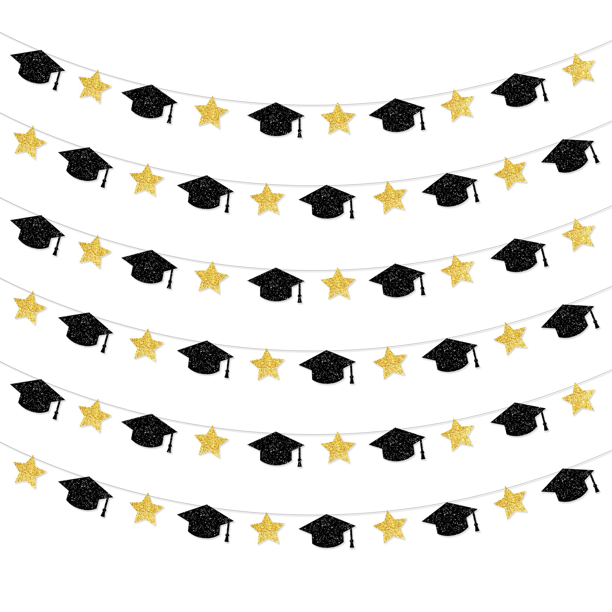 KatchOn Graduation Cap Garland - 10ft Gold & Black Class of 2025 Decor | 16in Graduation Balloons | Party Backdrop, Photo Booth & Wall Decoration for High School & College Graduation Celebrations