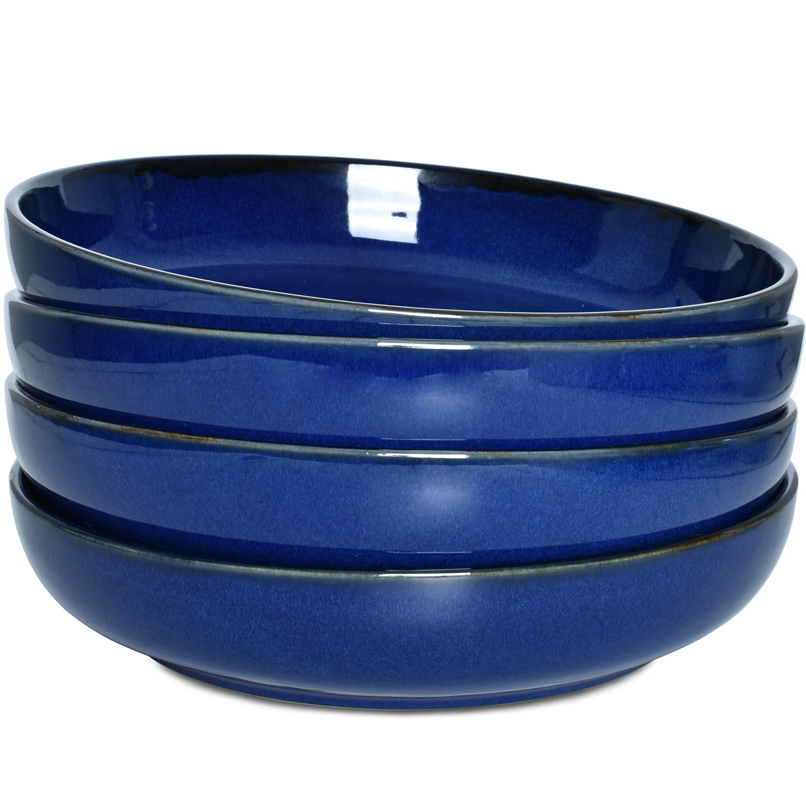 Bosmarlin 40oz Stoneware Pasta Bowls Set of 4 - Large Microwave & Dishwasher Safe Salad Bowls for Pasta, Soup, Cereal - Ultra Marine Blue (9.3 Inch) - Perfect for Family Dinners & Entertaining