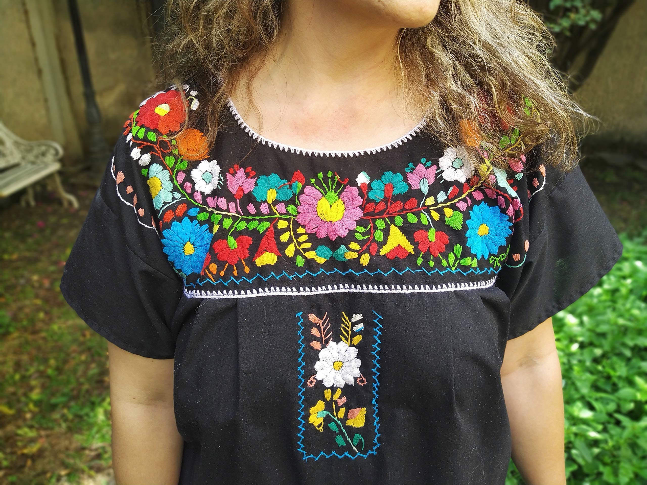 Authentic Mexican Black Embroidered Dress for Women - Elegant Plus Size Floral Maxi Dress for Parties, Weddings & Special Occasions