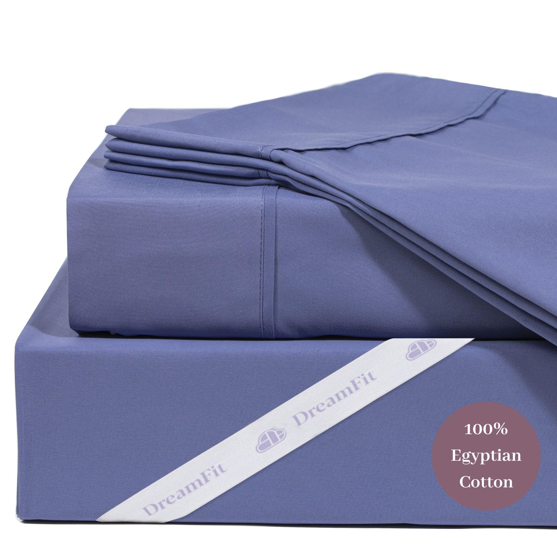 DreamFit DreamCool 100% Egyptian Cotton Cooling Bed Sheets Set - 400 Thread Count King Size with Deep Pocket & Elastic Corners | Made in USA | Breathable Luxury Sheets for Hot Sleepers & Summer Nights (Blue)