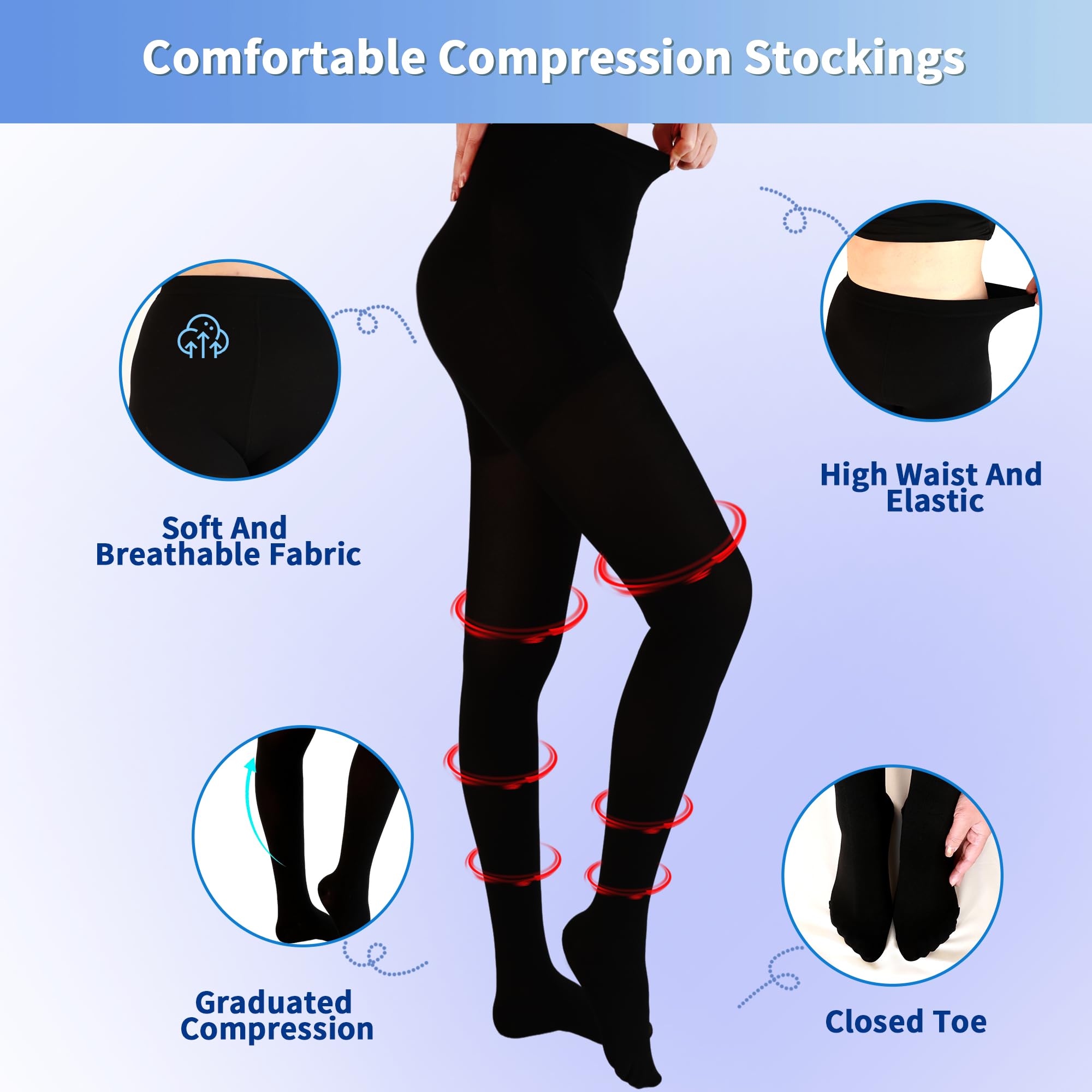 20-30 mmHg Compression Stockings for Varicose Veins & Edema Relief - Black XL