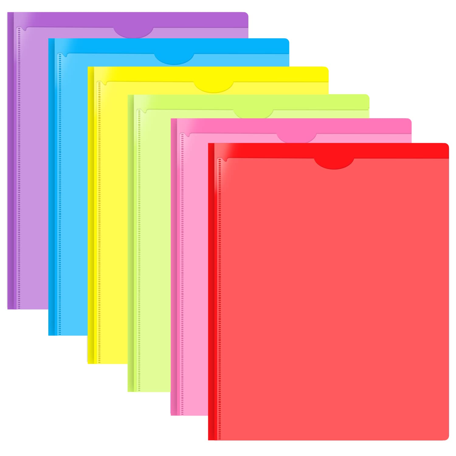 Heavy Duty 3-Prong Plastic Pocket Folders with Clear Front Pockets & Card Slots - 6 Pack Assorted Colors for Letter Size Paper - Perfect for School, Office, and Document Organization
