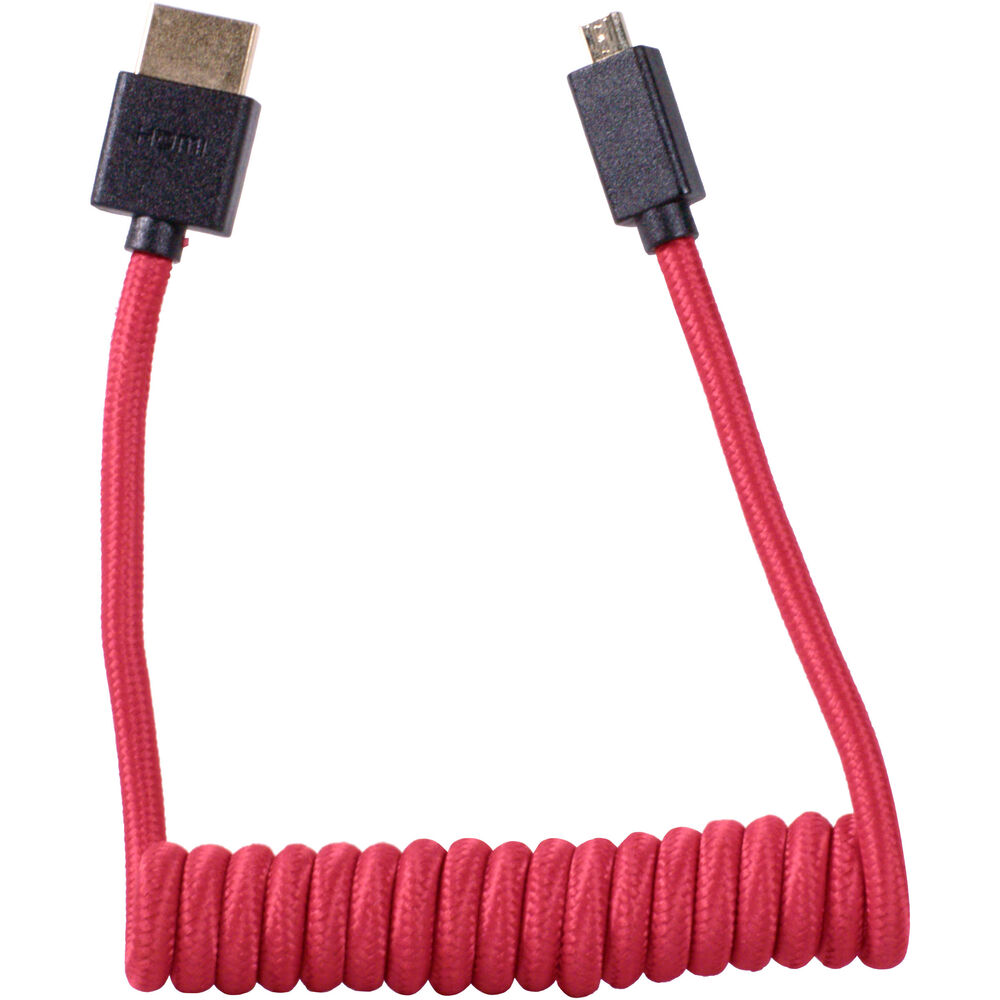 BLACKHAWK Coiled Micro HDMI to HDMI Cable 12ft/24ft (Red) - High-Speed 4K Video & Audio Cable for TV, Laptop, Camera, Gaming Console & Home Theater Setup
