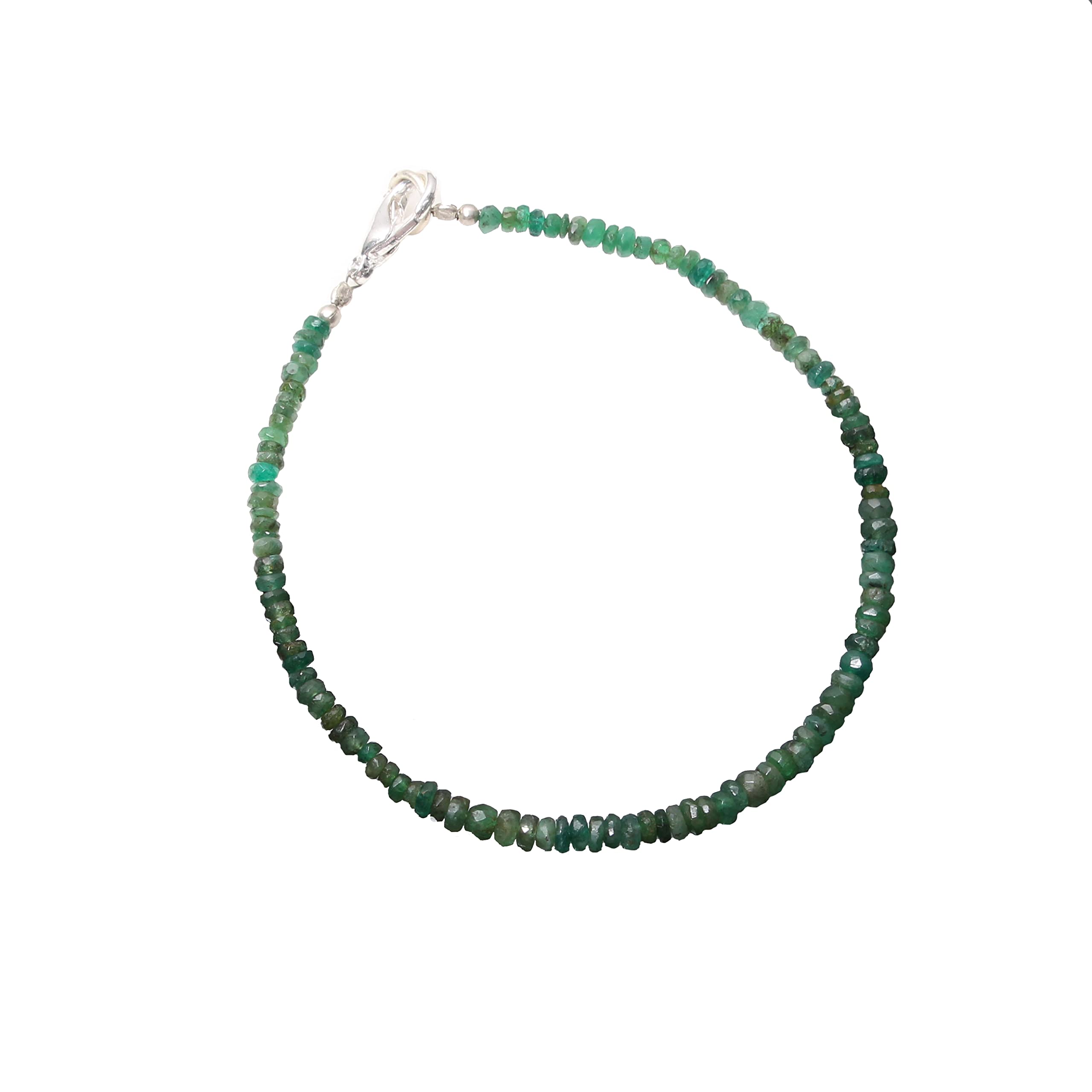 Natural Emerald Faceted Round 925 Sterling Silver Beaded Bracelet - Handmade Healing Jewelry for Women, Gift for Mom, Birthday, Anniversary, Meditation & Positive Energy