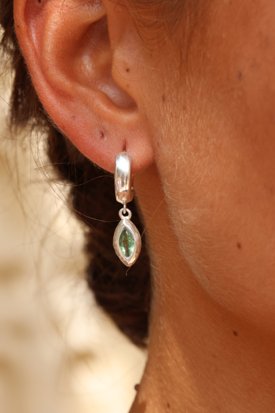 Belle Apatite Silver Huggie Earrings for Women - Dainty Hoop Earrings for Everyday Wear | Perfect for Casual Outfits, Office & Date Nights