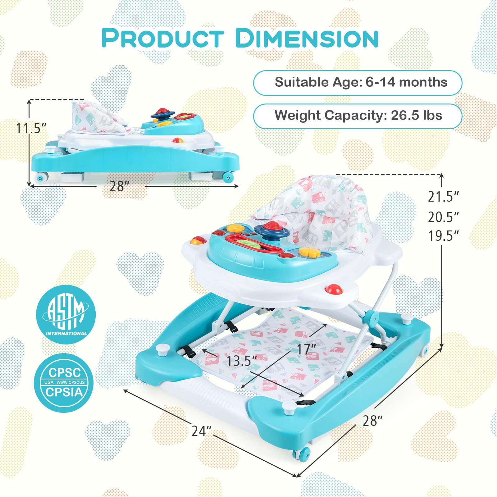BABY JOY 6-in-1 Baby Activity Walker with Wheels - Adjustable Height, Music & Lights, Rocker Mode - Baby Walker & Bouncer Combo for Boys & Girls 6-14 Months (Green) | Perfect for Learning to Walk, Indoor Play & Early Development