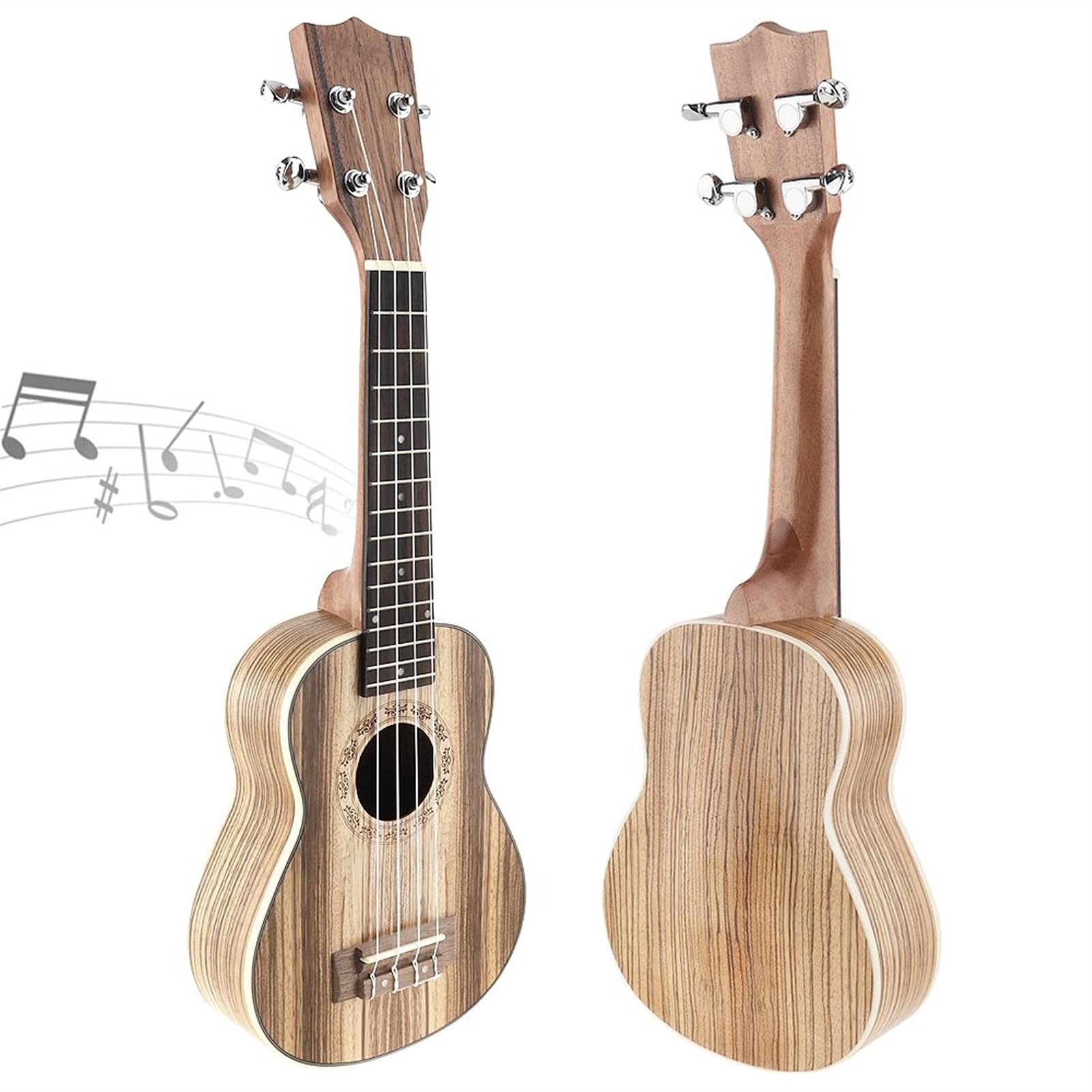 21 Inch Portable Soprano Ukulele with 15 Frets - 4 String Zebra Wood Concert Ukulele - Perfect for Beginners, Travel & Beach Music