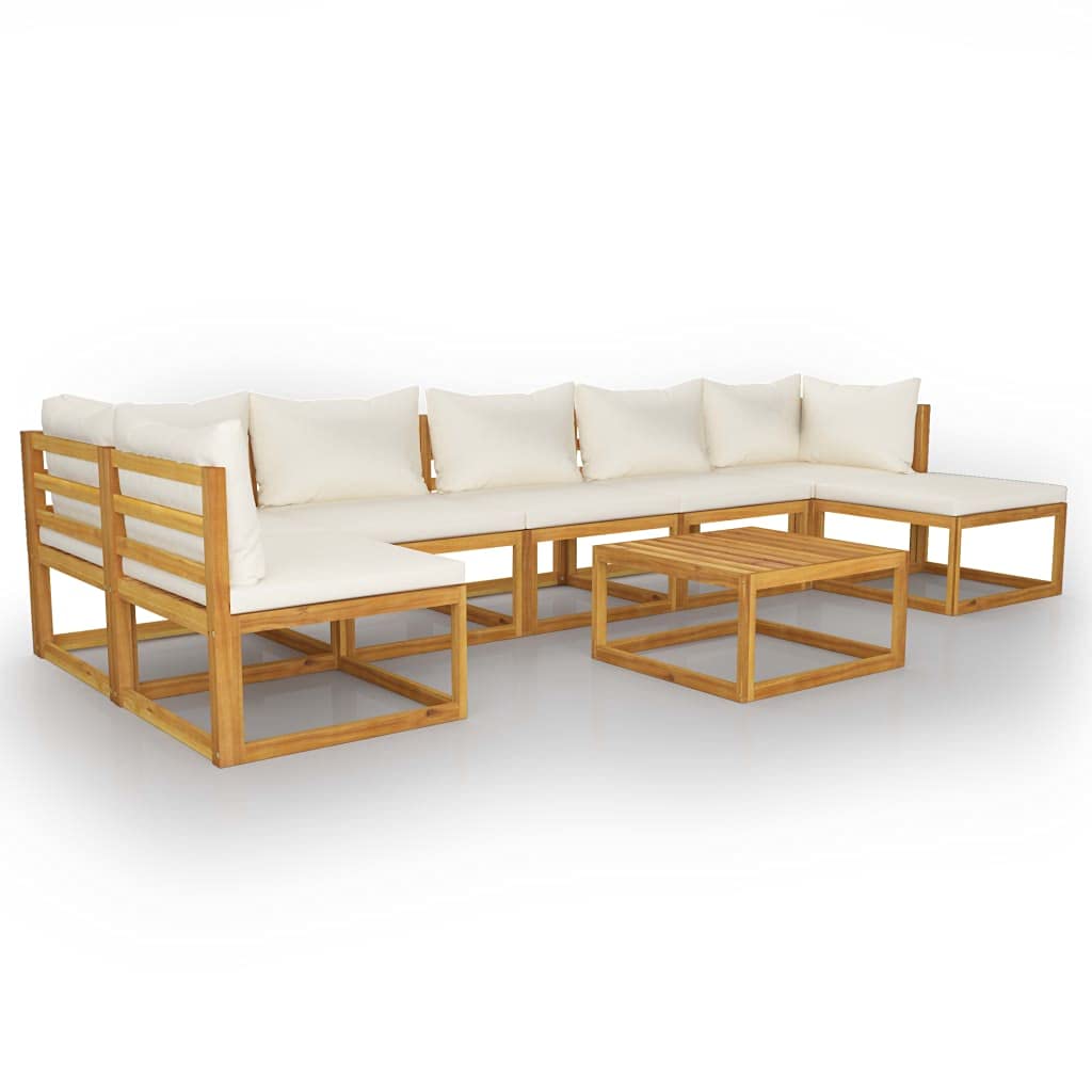 Premium 8-Piece Acacia Wood Outdoor Patio Furniture Set with Cushions - Weather-Resistant Garden Conversation Set for Backyard, Poolside & Deck - Cream Lounge Chairs & Sofa (SEO: patio furniture, outdoor seating, acacia wood set)