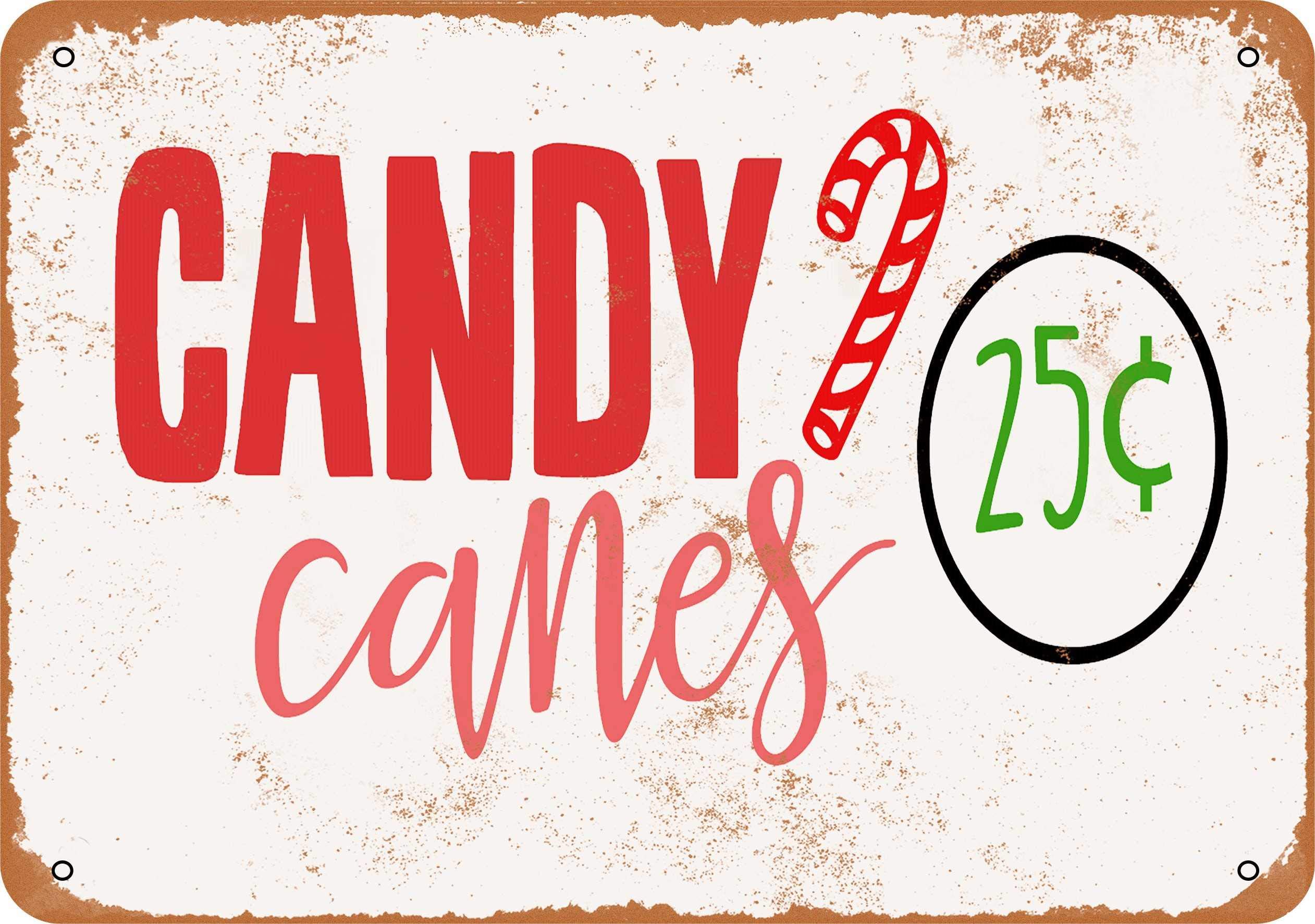 7x10 Inch Vintage Metal Sign - Candy Canes 25 Cents Retro Tin Sign - Perfect for Home Bar, Man Cave, Garage & Restaurant Decor