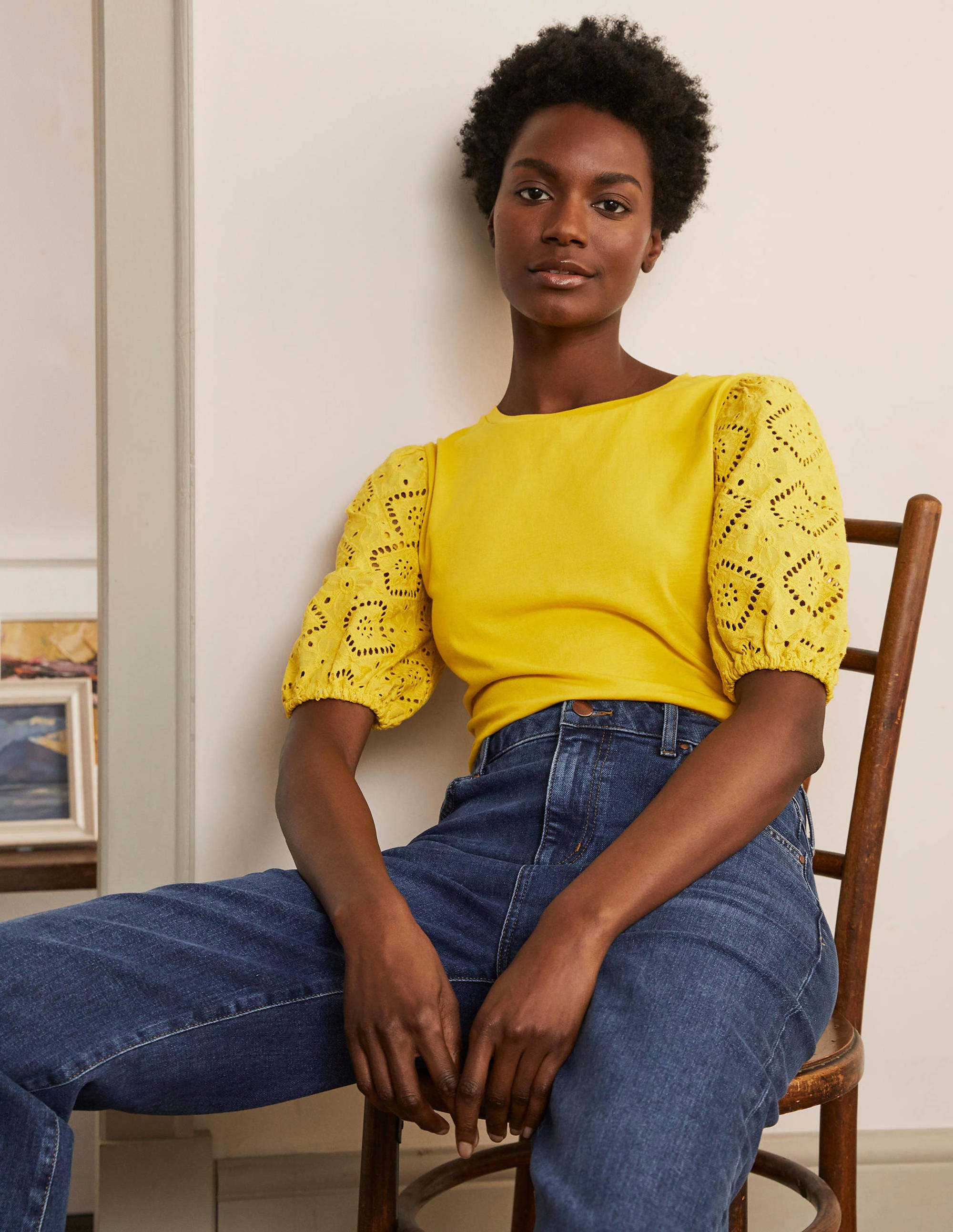 Abigail Puff Sleeve Jersey Top in Daffodil Yellow - Women's Casual Blouse for Spring & Summer Outfits | Perfect for Date Nights, Brunch, and Office Wear