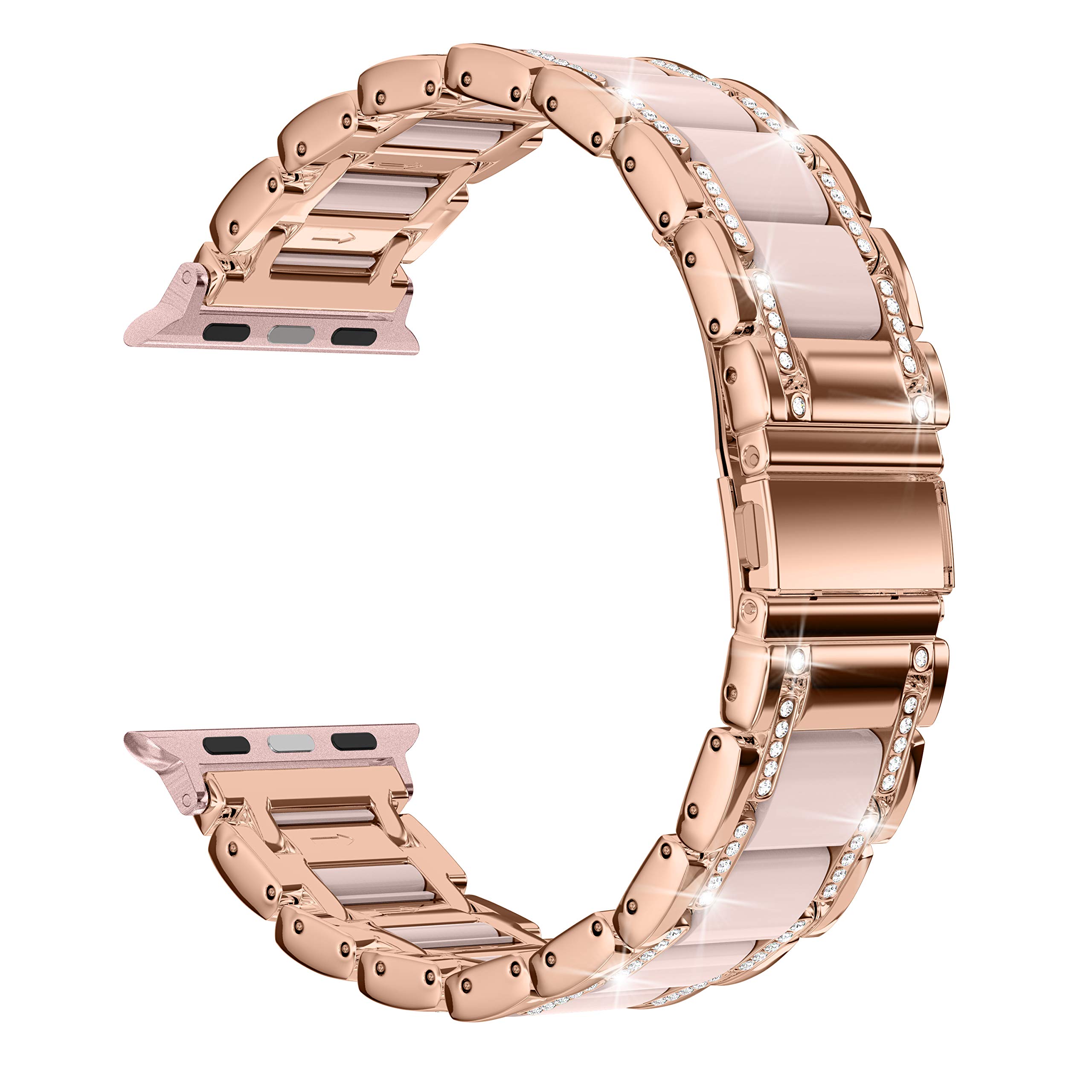 Stylish Rose Gold Rhinestone Resin Metal Band for Apple Watch 42/44/45/46/49mm - Compatible with iWatch Series 10/9/8/7/6/5/4/3/2/1/SE/Ultra - Elegant Bling Diamond Bracelet for Women | Perfect for Parties, Weddings & Everyday Fashion Accessories