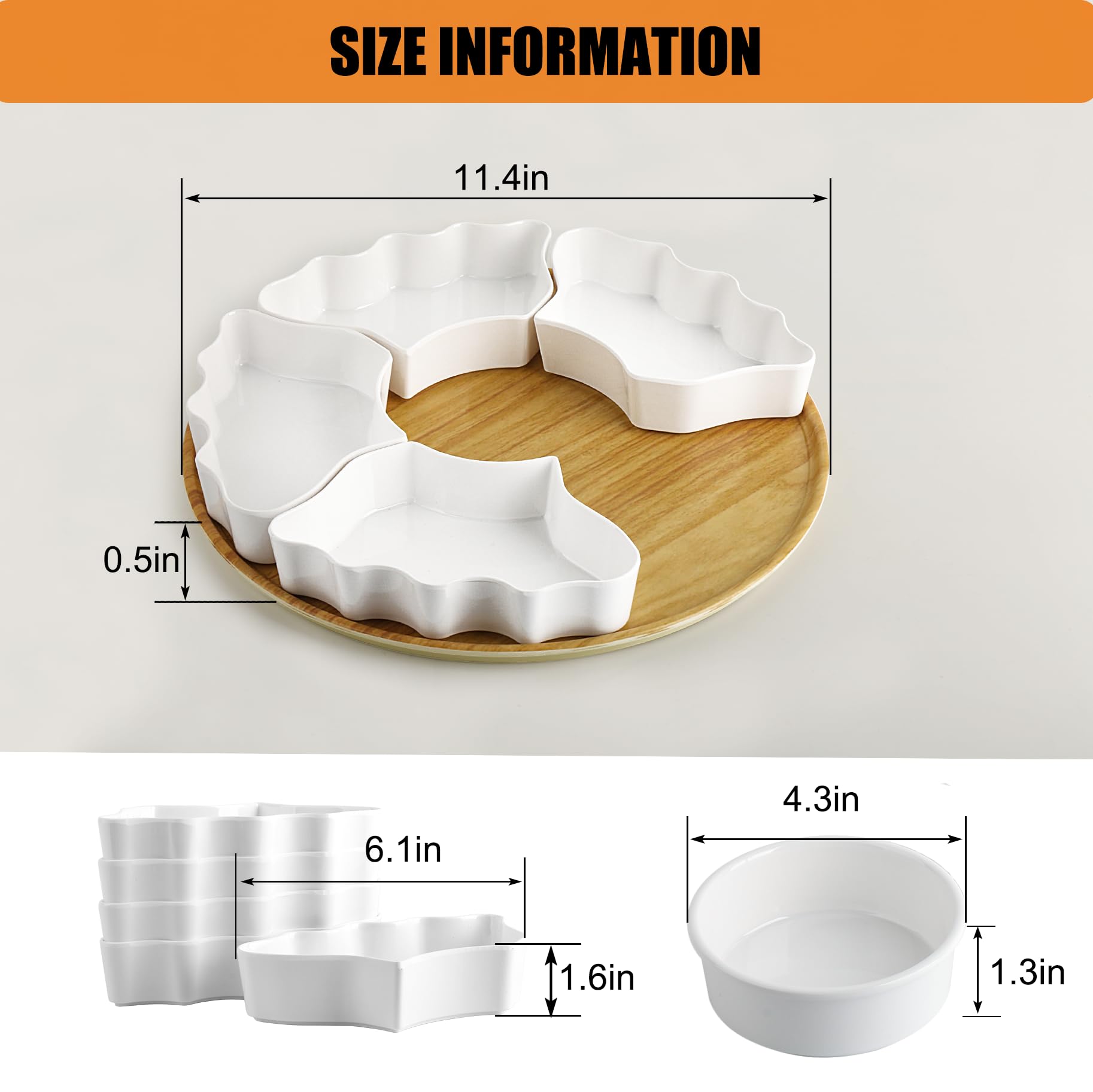 **Melamine Serving Tray & Platter Set - 11.4 Inch Divided Bowls for Party, Kitchen, Dining - 7-Piece White Serving Dishes for Chips, Dip, Fruit, Veggies, Candy & Snacks - Perfect for Entertaining, Buffets & Home Decor**