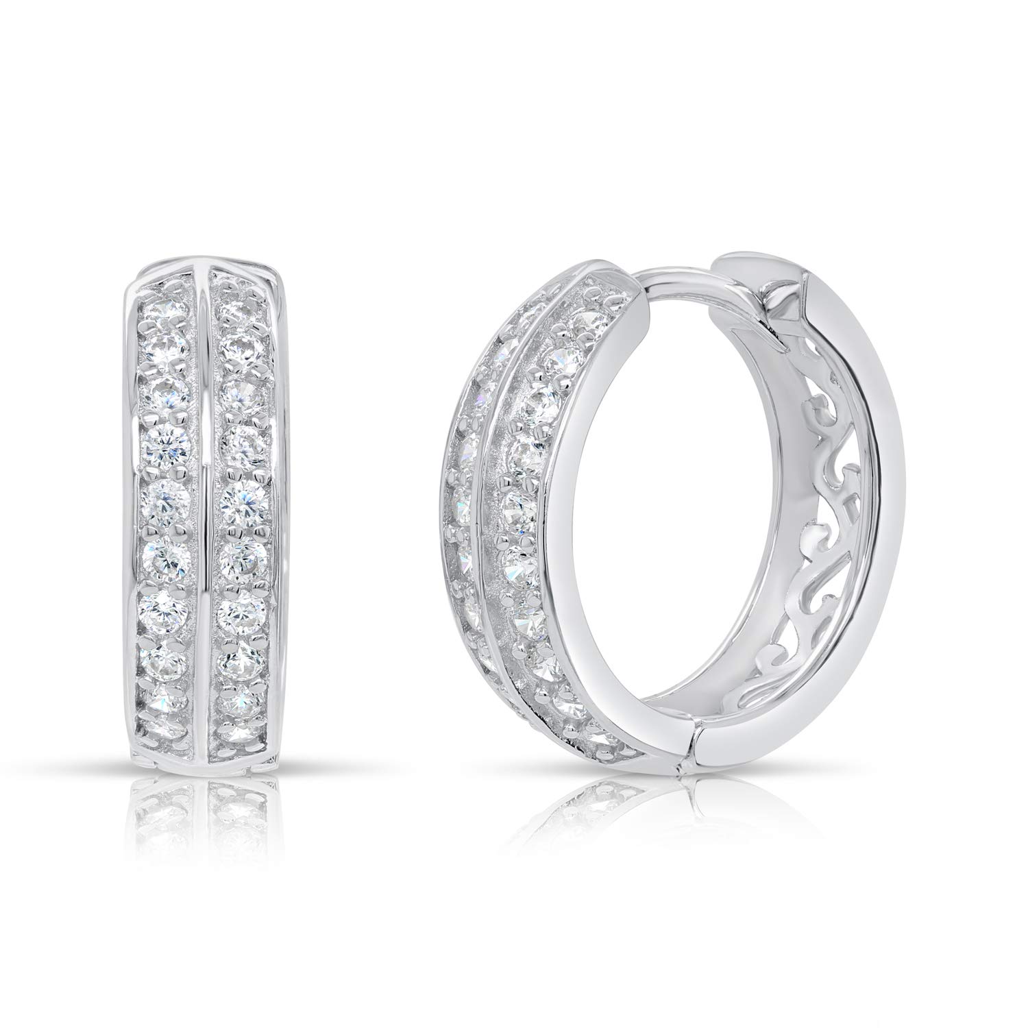 925 Sterling Silver Cubic Zirconia Huggie Hoop Earrings for Women - Elegant Everyday & Party Jewelry Gift