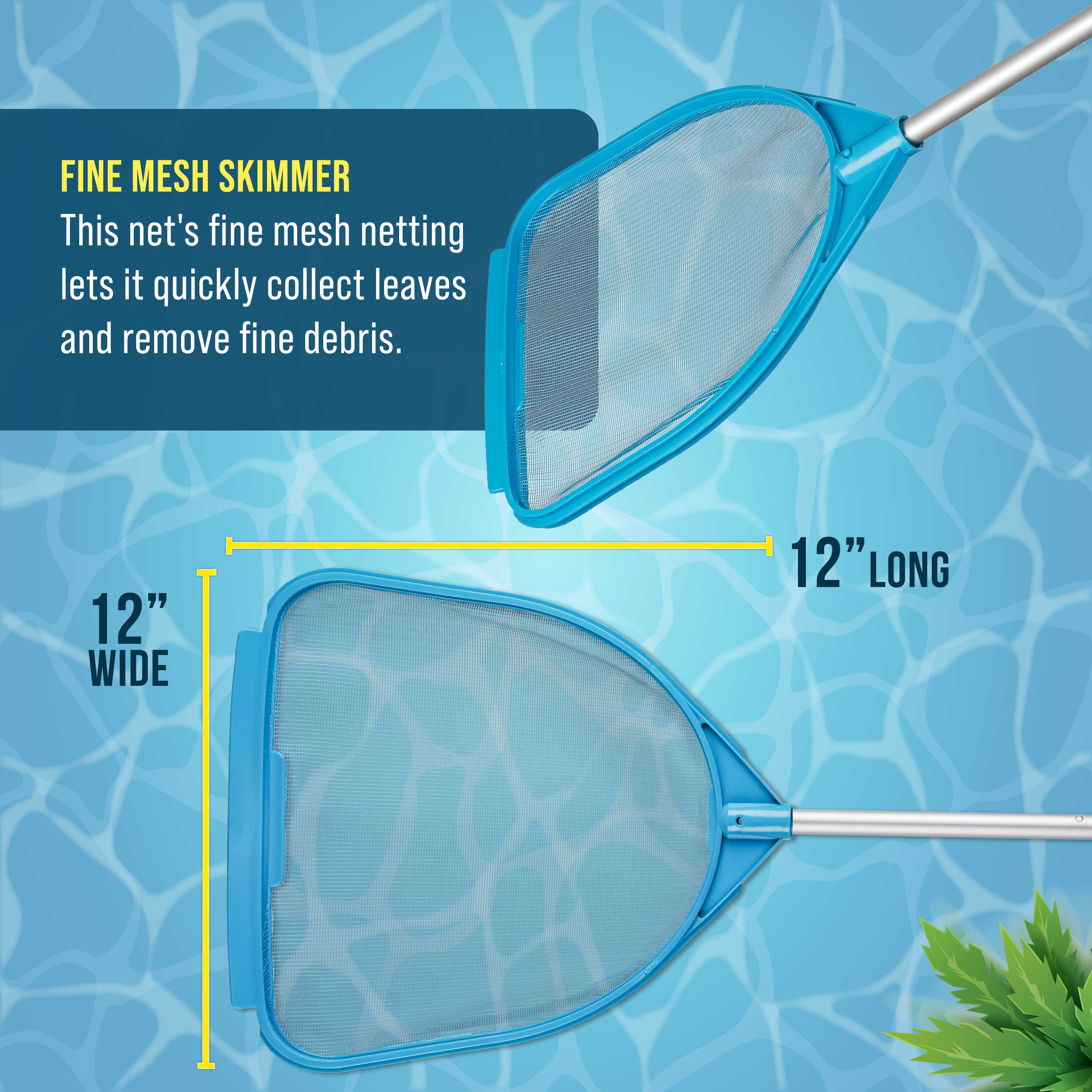 **5FT Pool Leaf Skimmer Net with Pole - Fine Mesh Handheld Skimmer for Leaves & Debris - Ideal for Pools, Spas, Hot Tubs & Above Ground Maintenance**