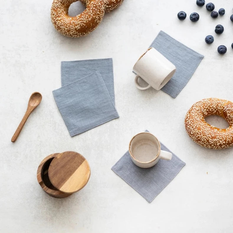 Premium Linen Coasters Set of 4 - Absorbent Grey Drink Coasters for Coffee, Wine & Dining Table Protection - Elegant Home & Kitchen Accessories