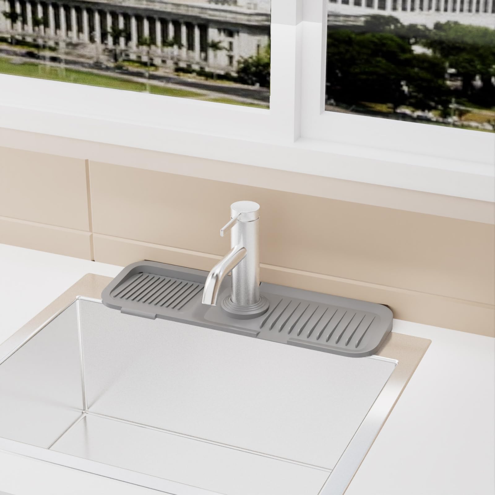 5° Sloped Silicone Kitchen Sink Splash Guard & Draining Mat - Luxury Faucet Protector for Effortless Dishwashing & Countertop Protection