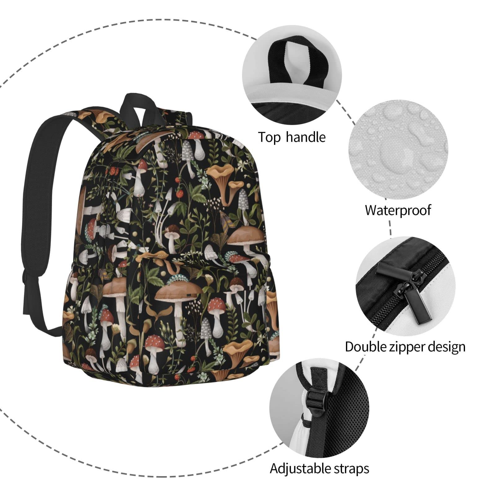Lightweight Mushroom Backpack - Waterproof Laptop Book Bag for Men & Women, Perfect for Travel, School & Daily Use