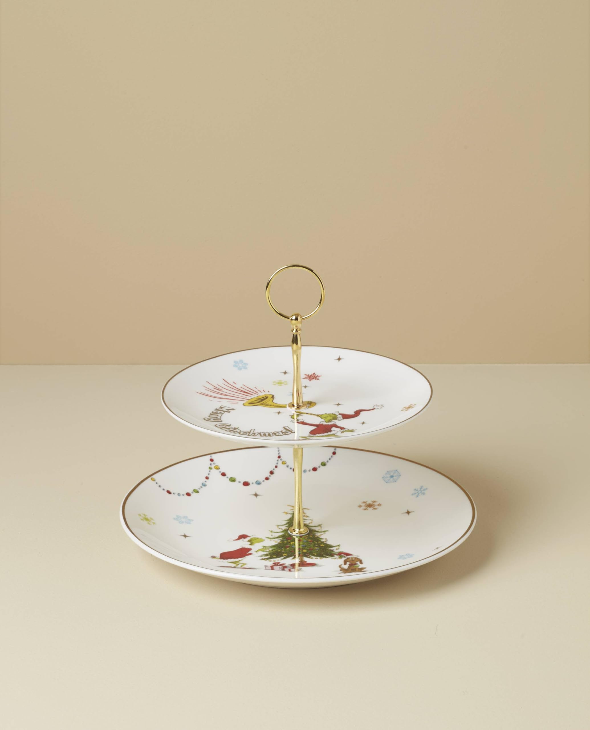 Lenox 897085 Merry Grinchmas 2-Tiered Serving Platter - Christmas Holiday Dinnerware Set for Festive Parties & Buffet Entertaining