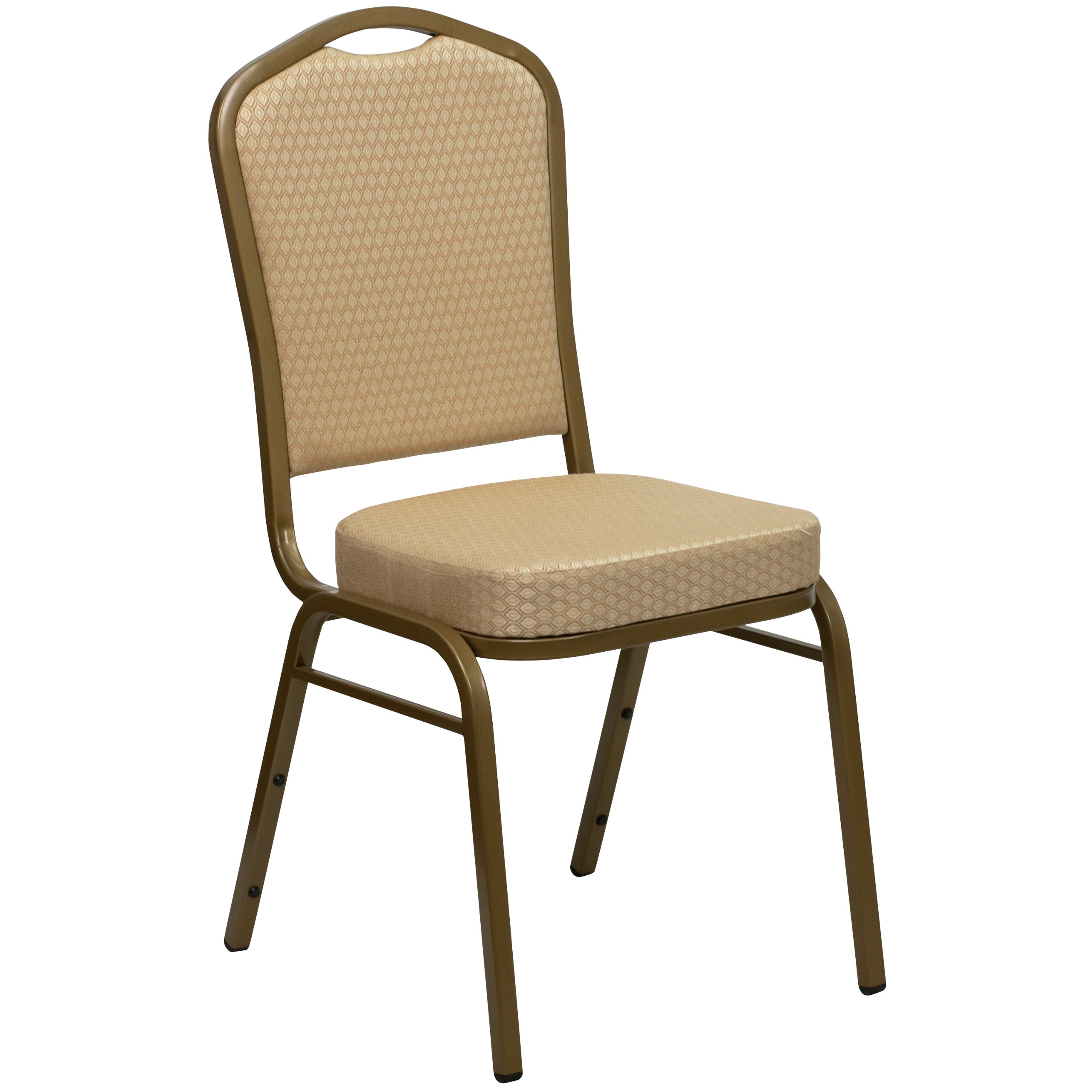 Flash Furniture HERCULES Series Beige Patterned Fabric Crown Back Stacking Banquet Chair with Gold Frame - Perfect for Weddings, Events & Conference Room Seating