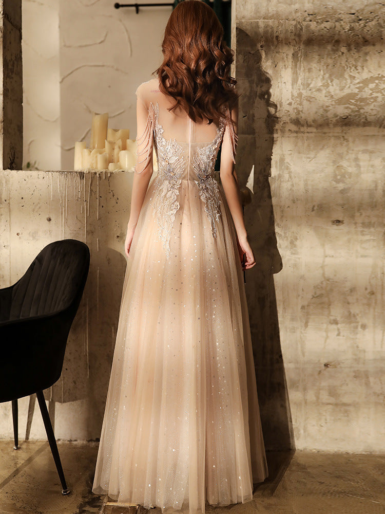 Elegant Light Pink Tassel Long Prom Dress - A-Line Formal Evening Gown for Women | Perfect for Homecoming, Ball, Wedding & Special Occasions