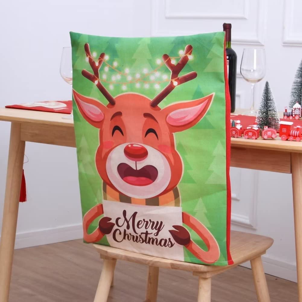 2 Pcs Christmas Chair Covers - Stretchable Dining Chair Slipcovers with Elk Design, Perfect for Holiday Banquets, Office Parties & Festive Home Decor | Great for Christmas, Thanksgiving & Winter Celebrations