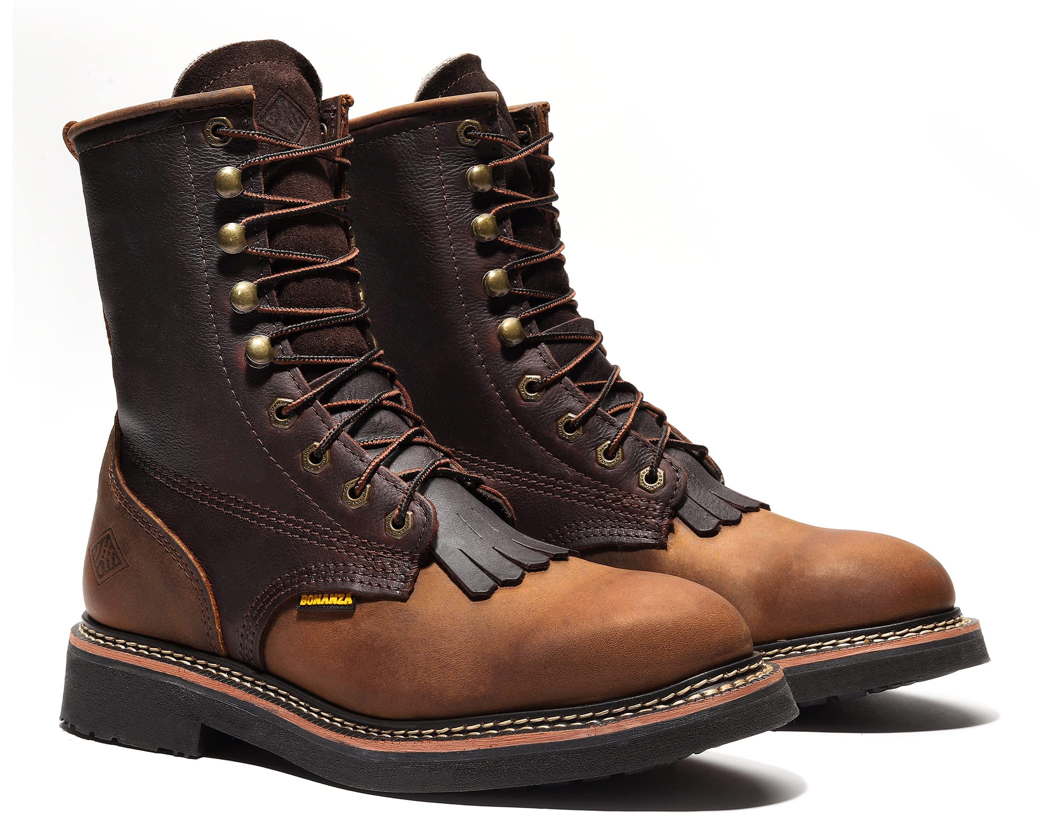 Men's Bonanza Boondocks 8-Inch Lace-Up Work Boots - Premium Leather Non-Safety Toe, Oil & Abrasion Resistant PU Outsole - Ideal for Construction, Landscaping & Outdoor Work