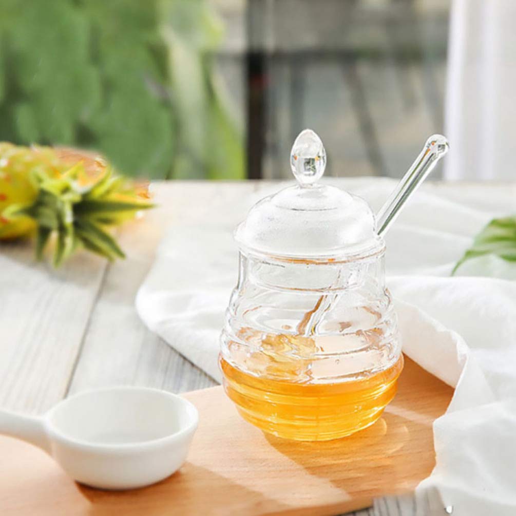 DOITOOL 1 Set Plastic Honey Dispenser with Dipper - BPA-Free Syrup Pot, Sugar Jar & Kitchen Container for Honey, Maple Syrup, Oil & Sauces - Perfect for Coffee Bars, Bakeries & Home Kitchens