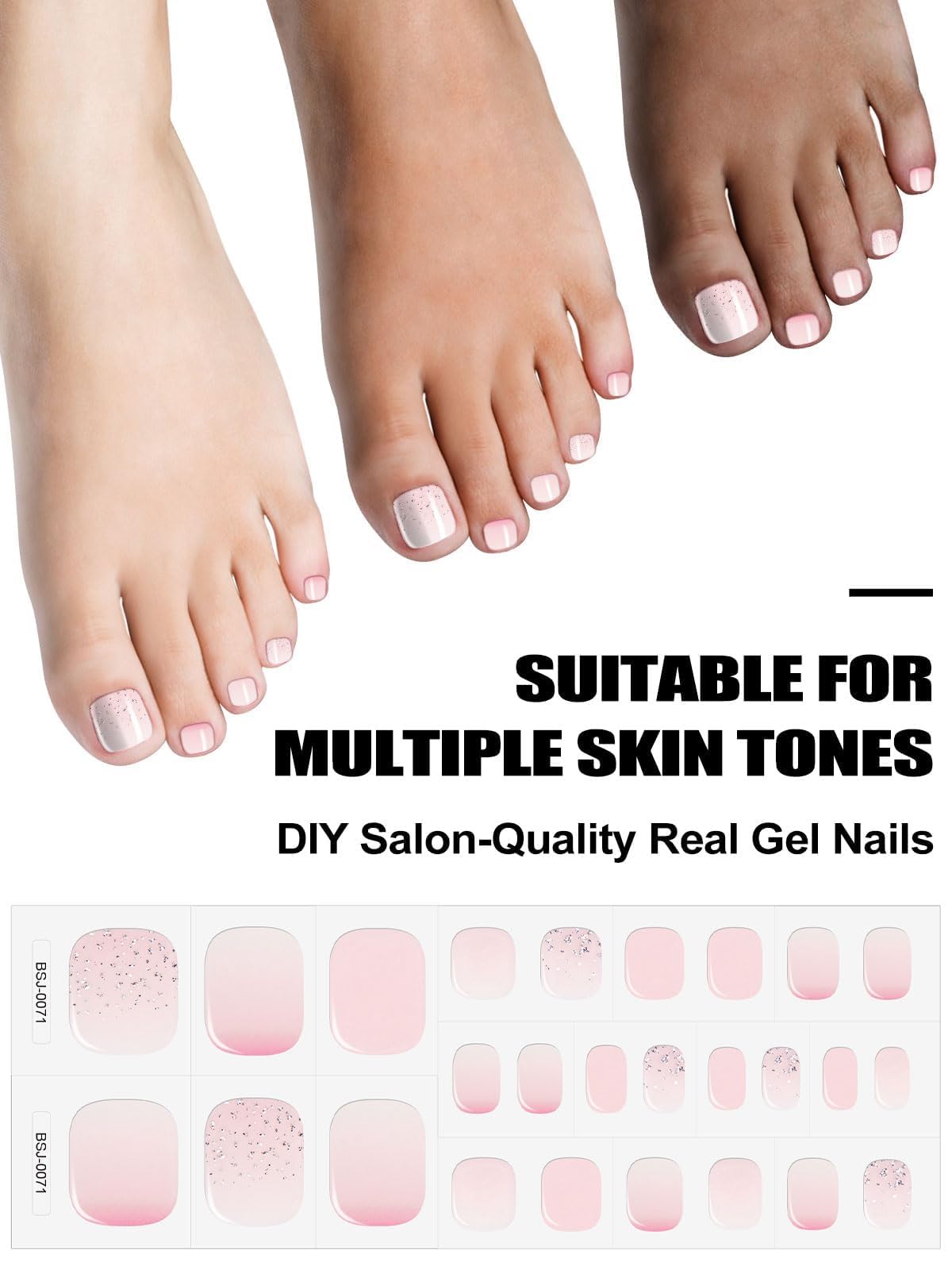 EBANKU Gel Toe Nail Stickers - Long-Lasting UV/LED Cured Nail Art Wraps for Toes, Gradient Pink Design | Salon-Quality At-Home Pedicure & Toe Nail Decoration for Parties, Vacations, and Special Occasions