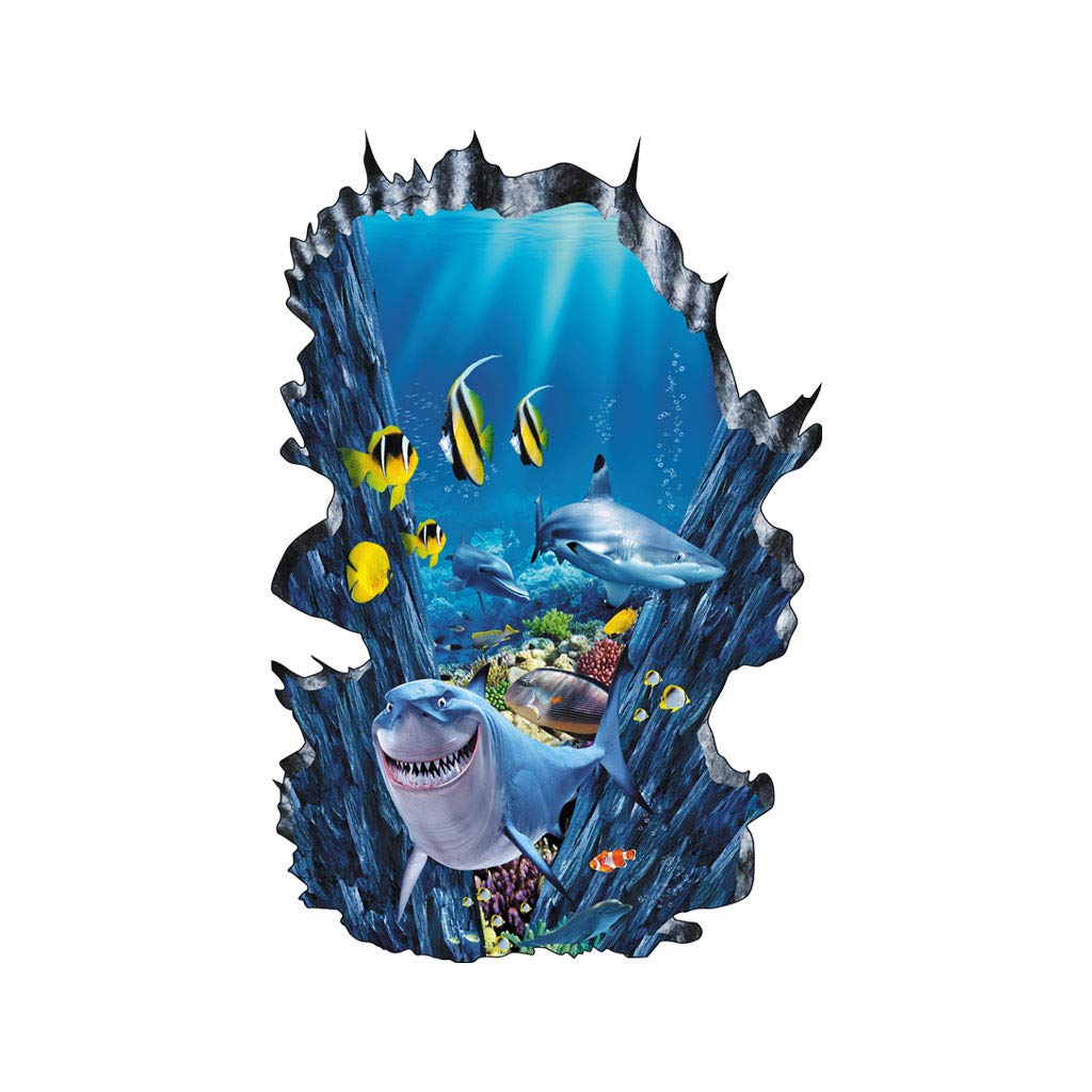 WOCACHI 3D Underwater World Wall Stickers - Removable Peel & Stick Decals for Walls, Glass Windows - Ocean Theme Wall Art Mural for Living Room, Nursery, Kids Bedroom - Perfect for Home Decor & Underwater Adventure Theme Rooms