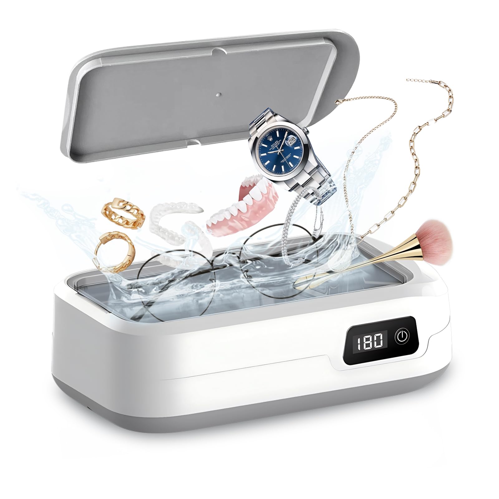 Professional 640ML Ultrasonic Jewelry Cleaner Machine - 49kHz Portable Sonic Cleaner for Rings, Watches, Eyeglasses, Coins & Dentures | Perfect for Home Jewelry Care, Watch Maintenance & Dental Appliance Cleaning